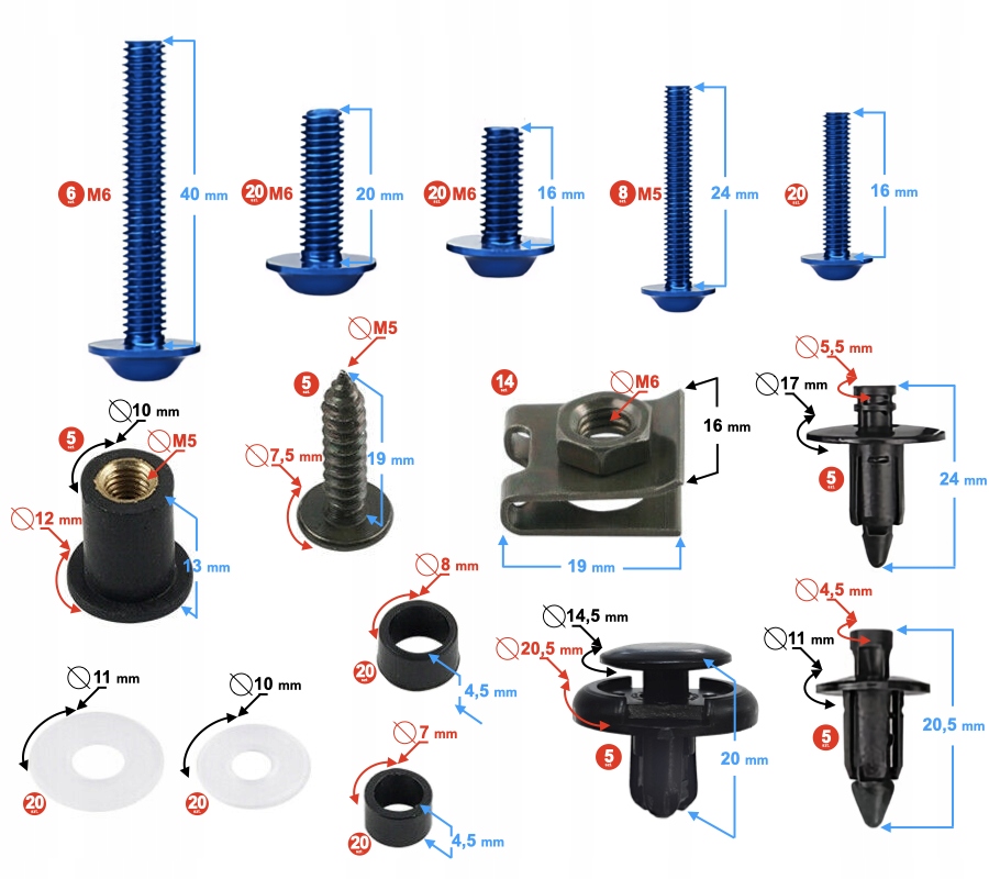 ŚRUBY PODKŁADKI SPINKI OWIEWEK UNIWERSALNE 193 SZT Stan opakowania oryginalne