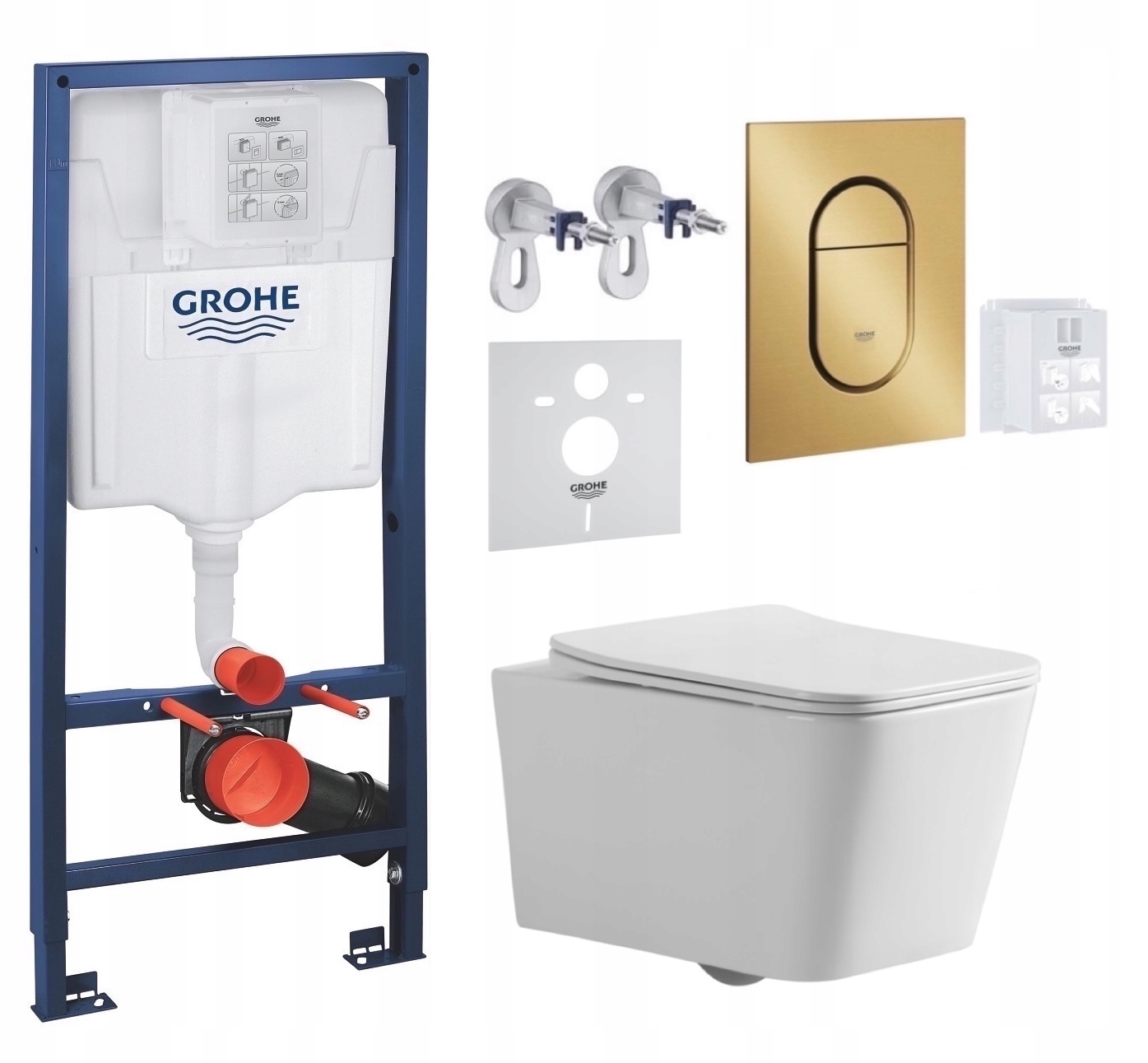 Grohe Wc rošt Rapid s Wc misou Bilovec a tlačidlom, zlatý kartáčovaný