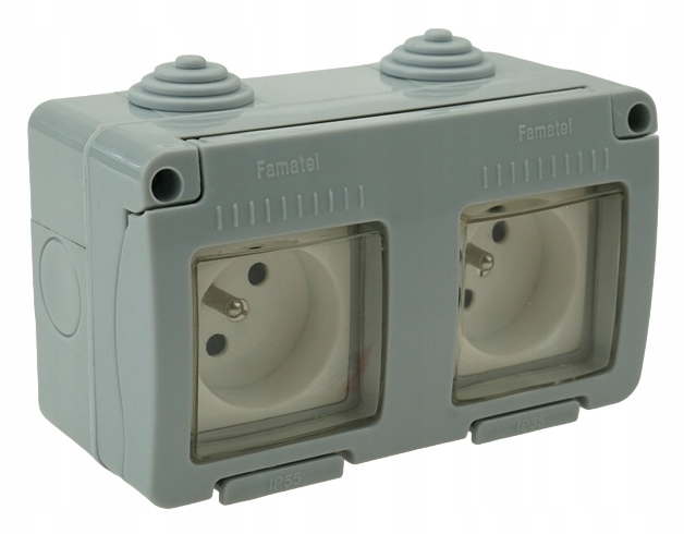 PODWÓJNE GNIAZDO SIECIOWE 250V 16A NATYNKOWE WODOSZCZELNE IP55 FAMATEL