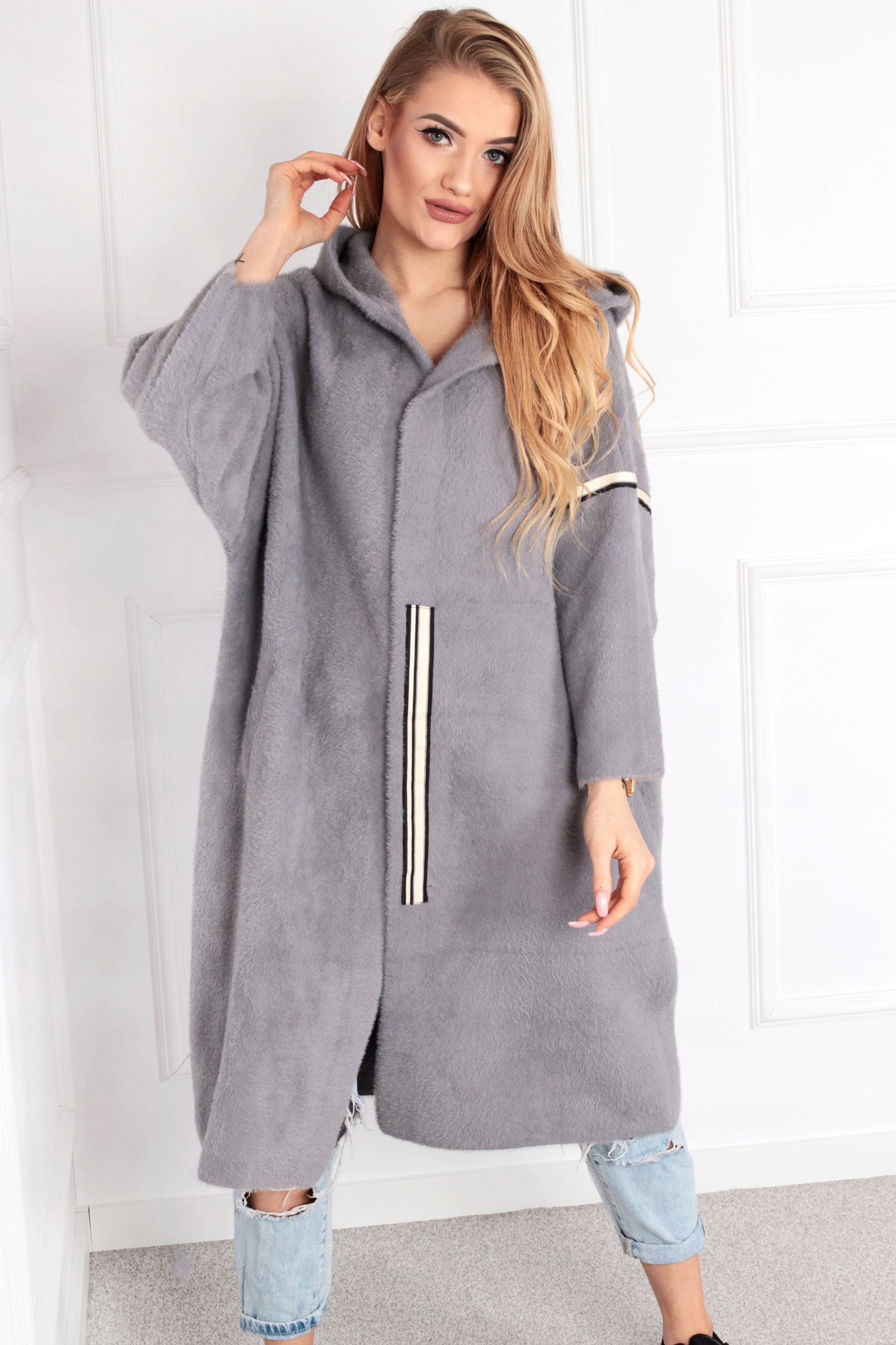 ALPAKA DAMSKA PŁASZCZ KURTKA SWETER CIEPŁA DŁUGA KAPTUR NAPY WYGODNA 1955 Model 1955