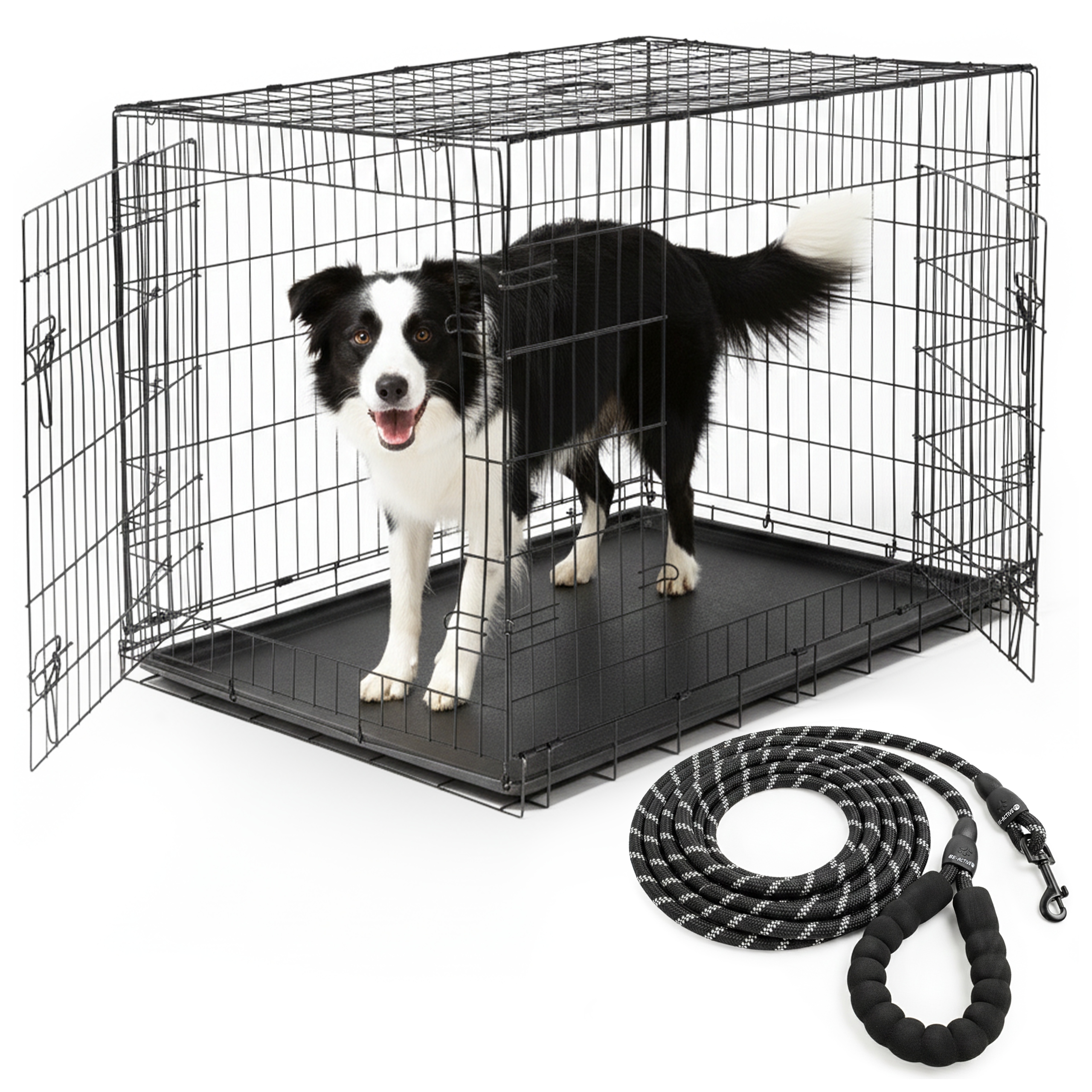 Kovová Kennelová Klec Pro Psa Zvířat 89x56x64cm Kotec XL Vodítko 5M