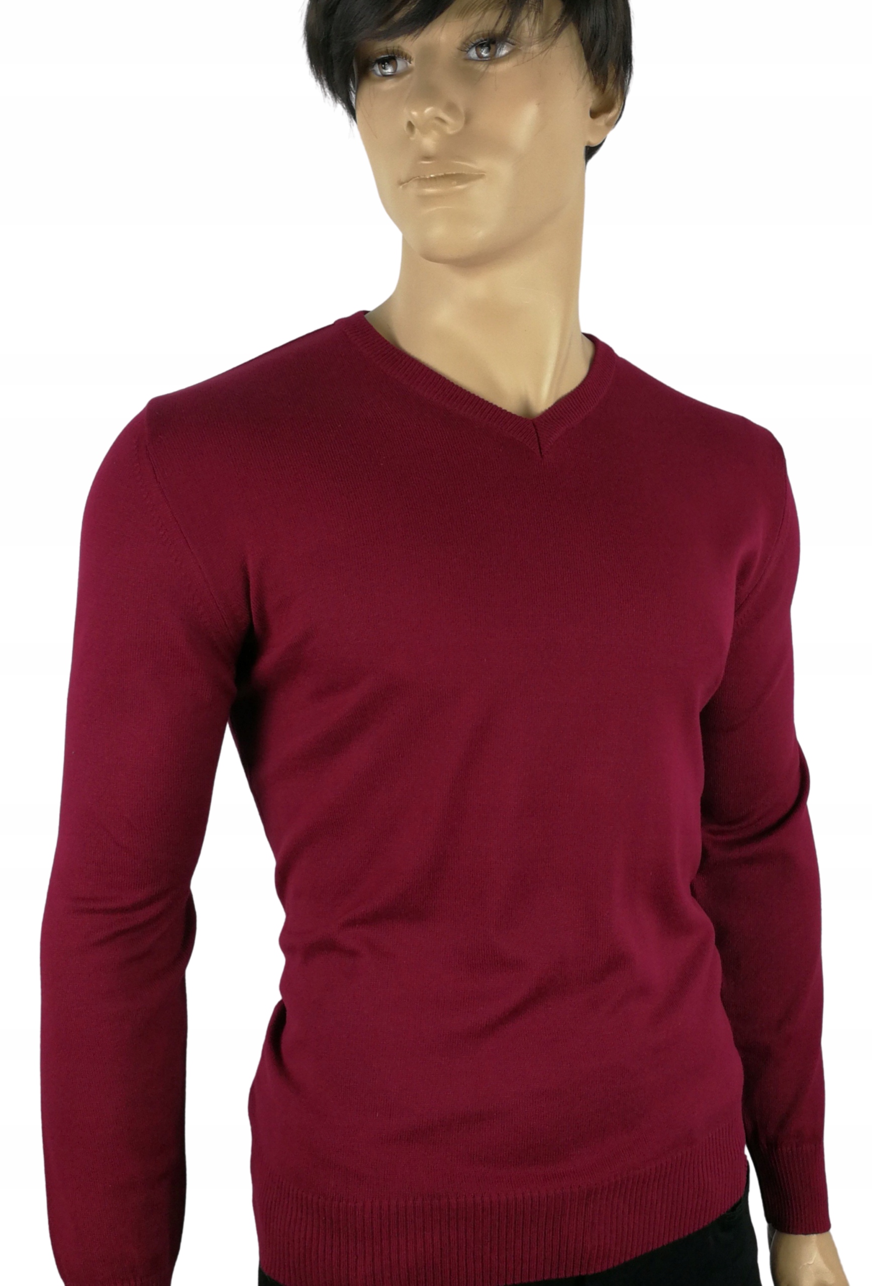 

Elegancki polski sweter V szpic Top bordowy XXL