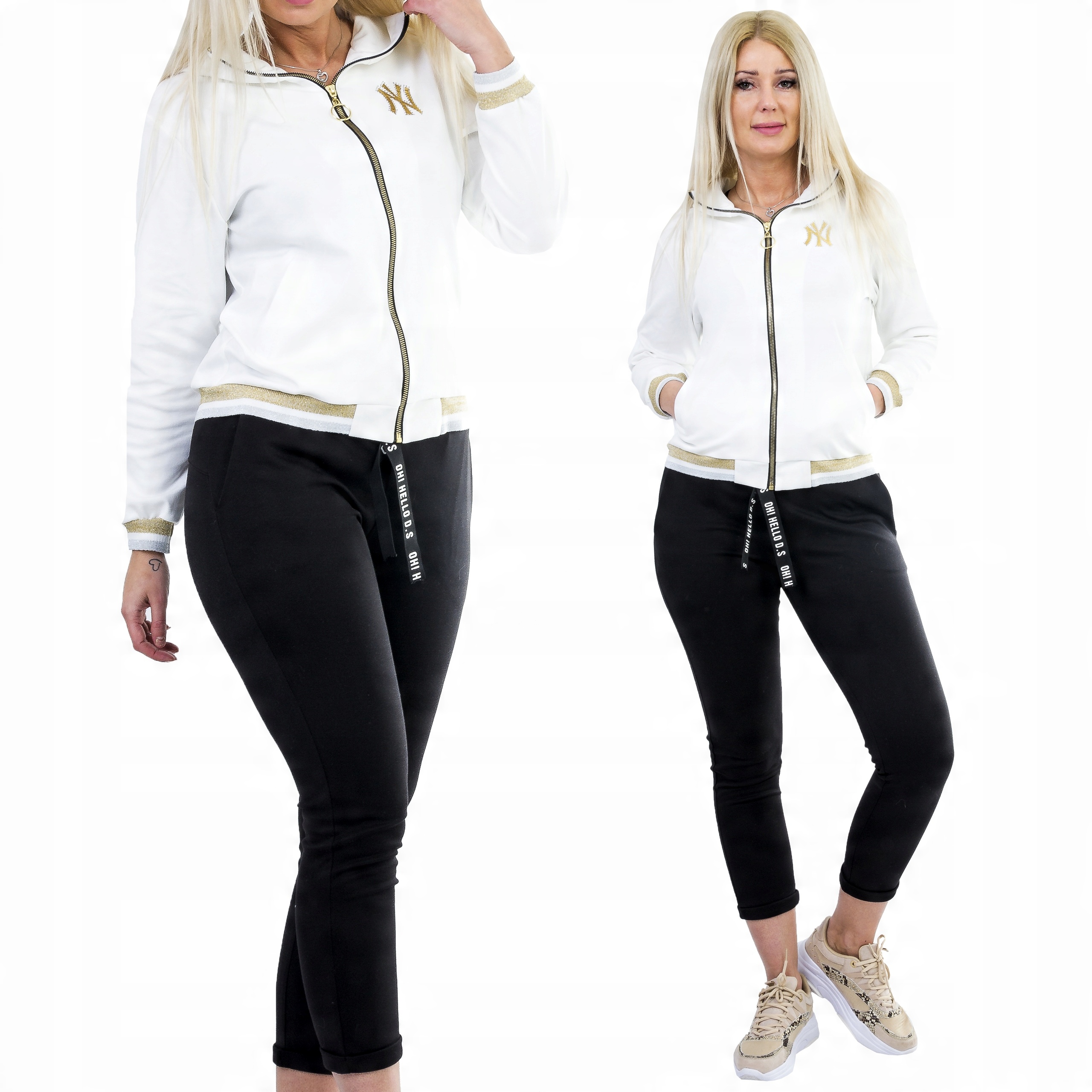 

Z344 Dres Z Kapturem Zip Biało-czarny r 44