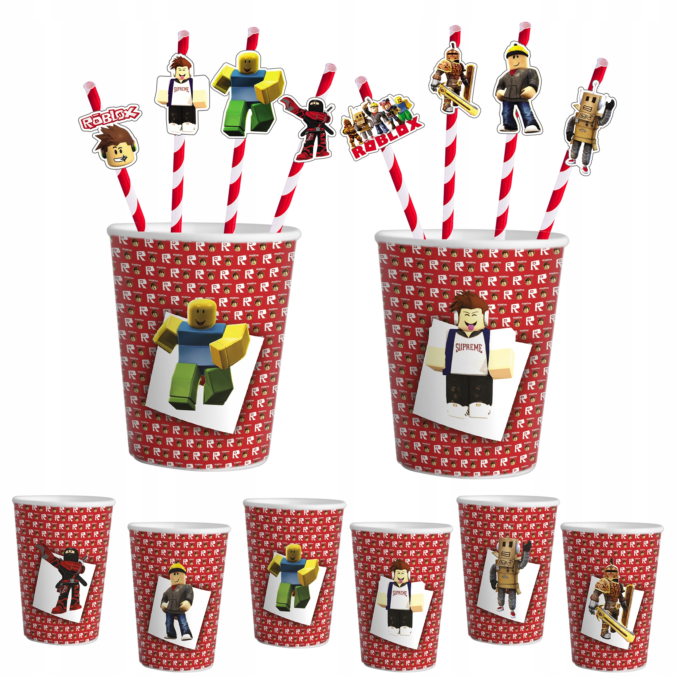 ZESTAW KUBKI + SŁOMKI URODZINOWE - ROBLOX GRY URODZINY PRZYJĘCIE