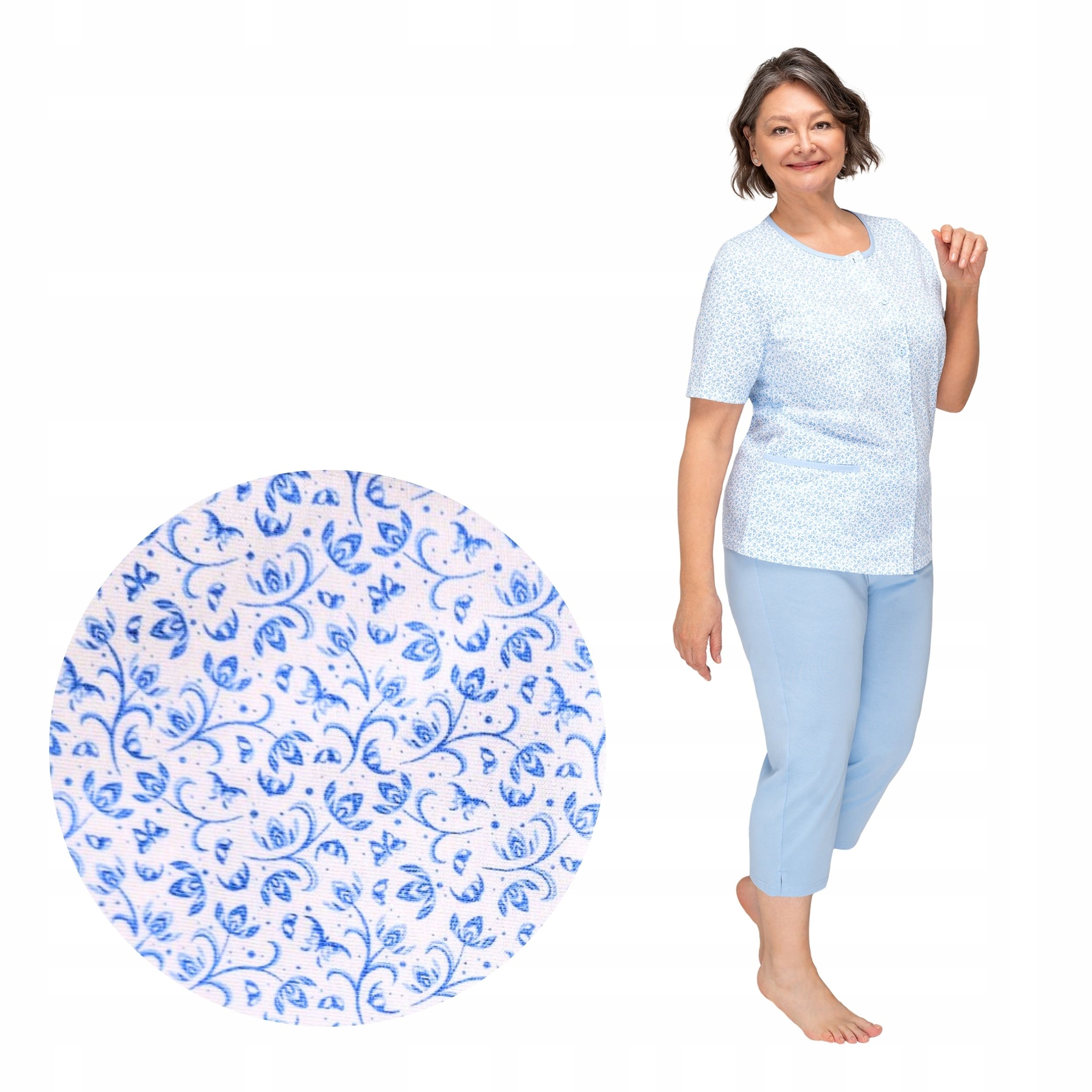 Piżama Damska Rozpinana Bawełniana Krótki Rękaw Letnia Krótka M