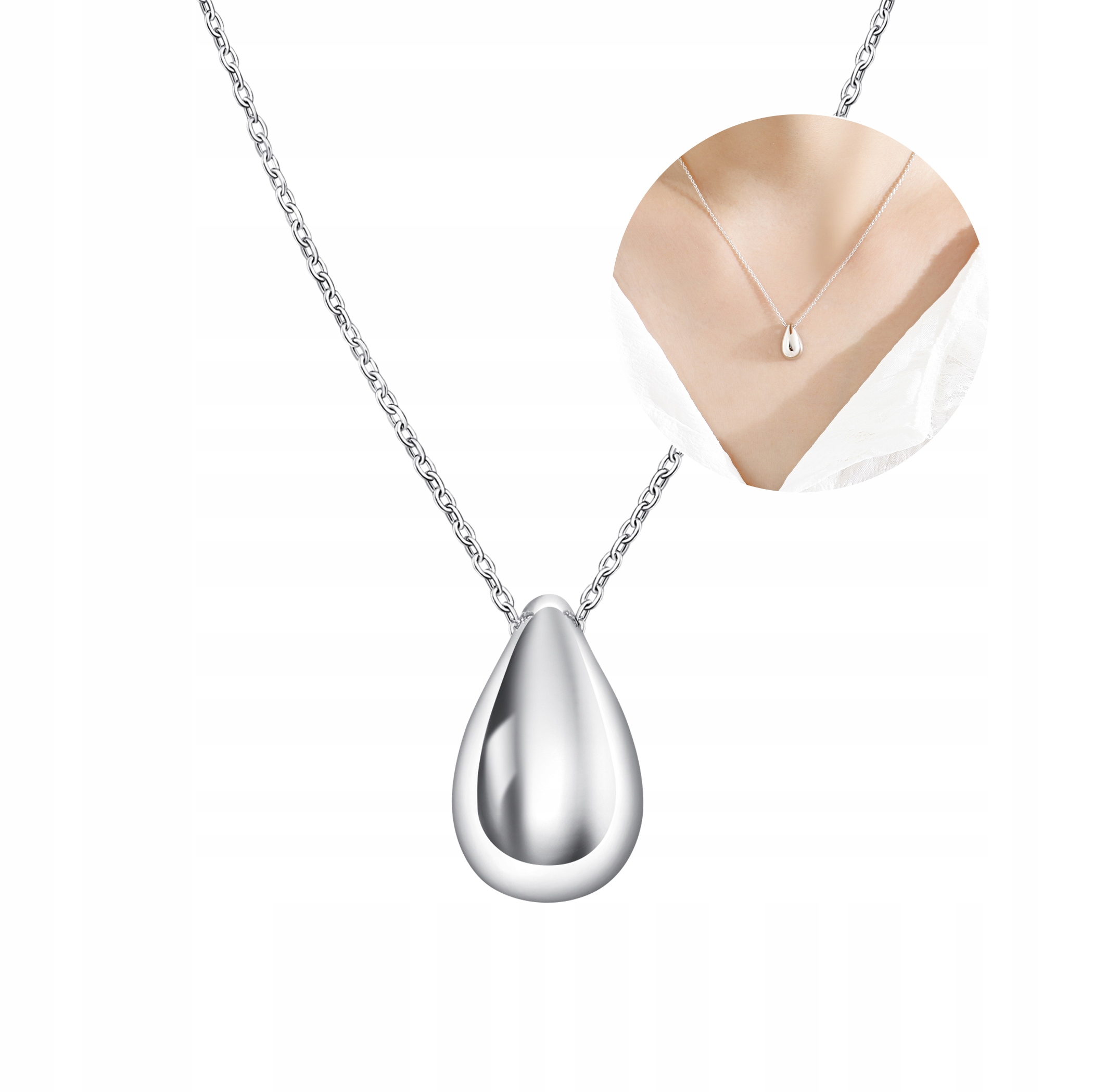 Naszyjnik srebrny łezka kropla łańcuszek zawieszka srebro próba 925