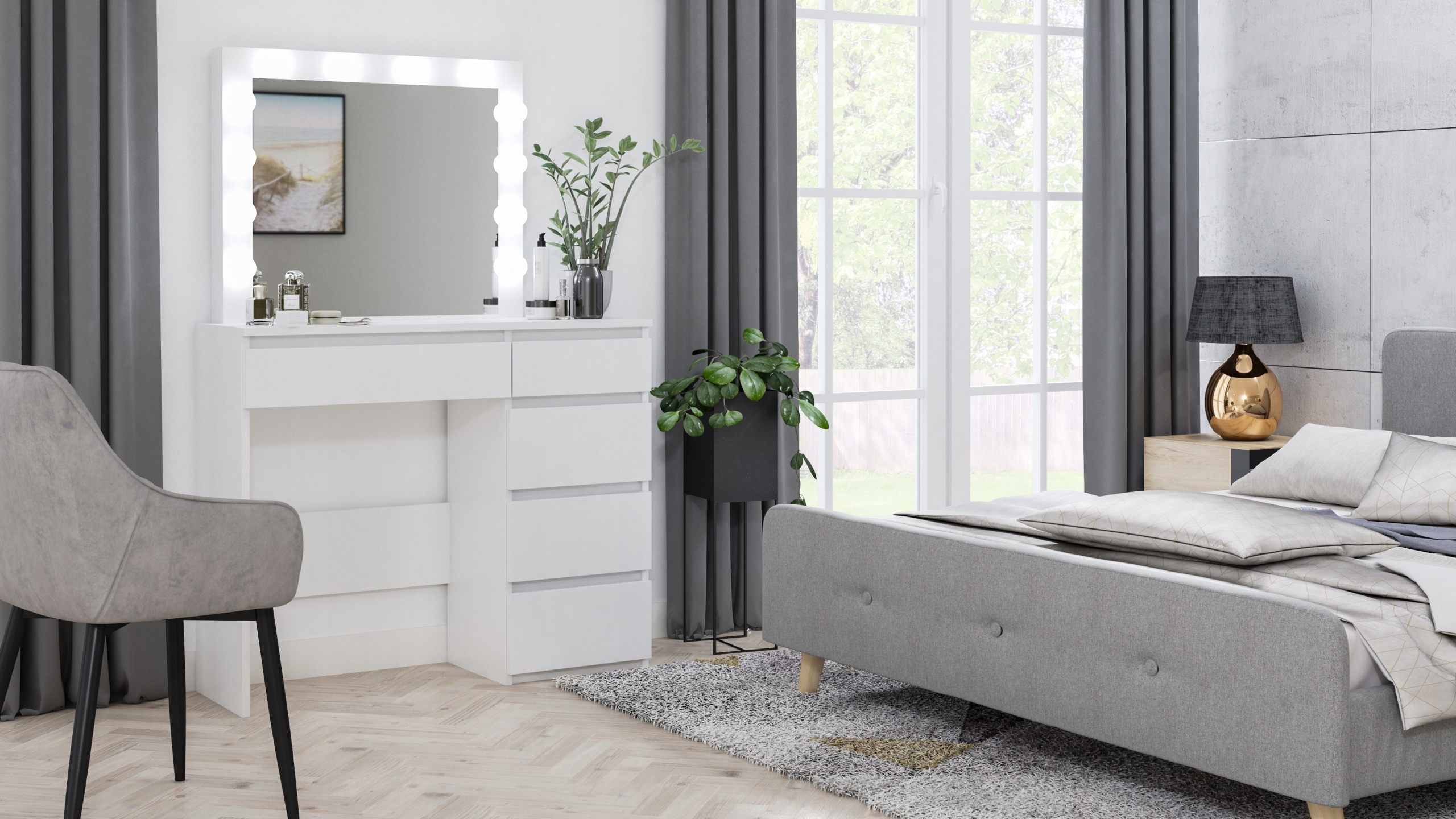 TOALETKA BIAŁA 12 LED Z ŻARÓWKAMI DO WIZAŻU T4 Marka Arław