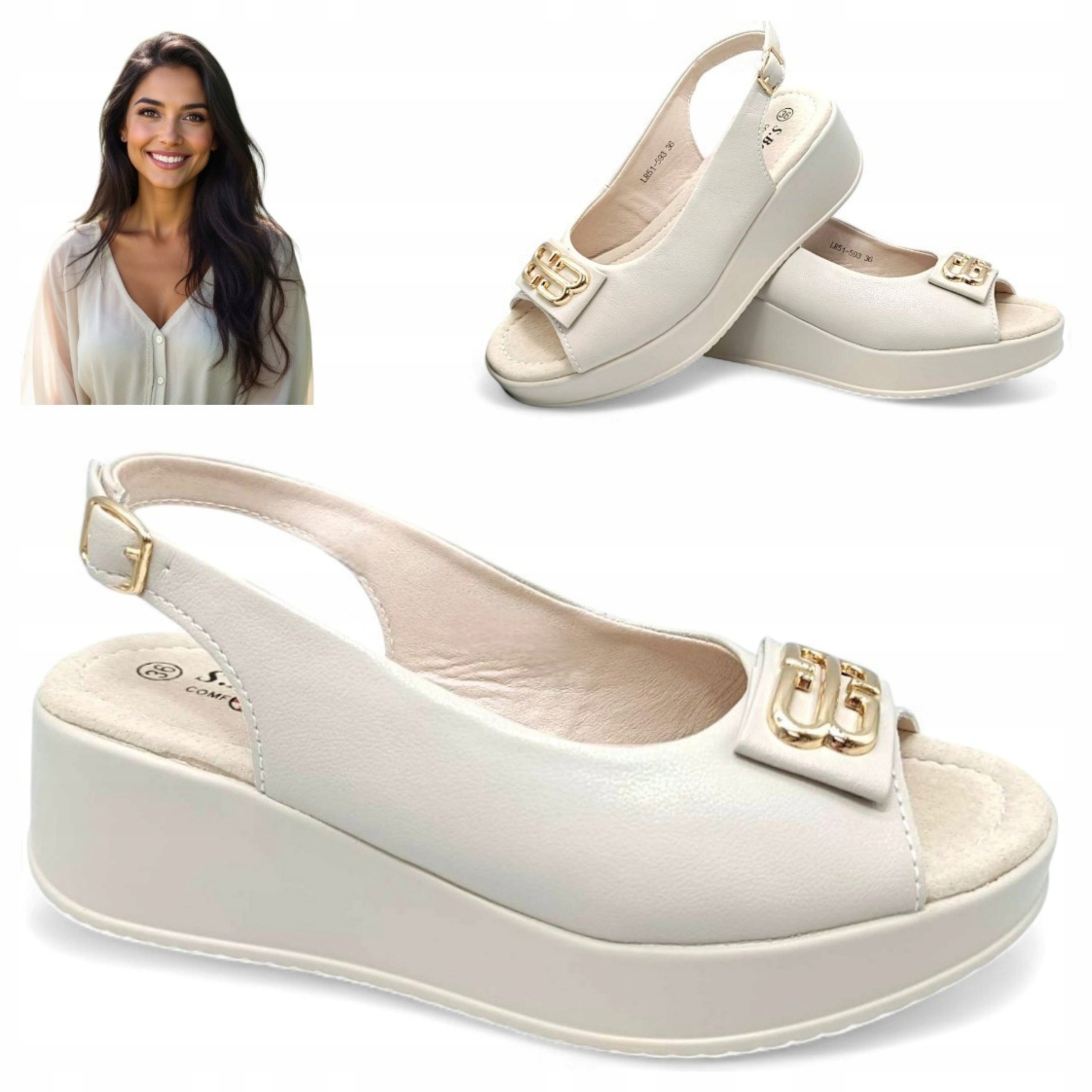 39 Pohodlné dámské sandály z přírodní kůže na platformě Barski