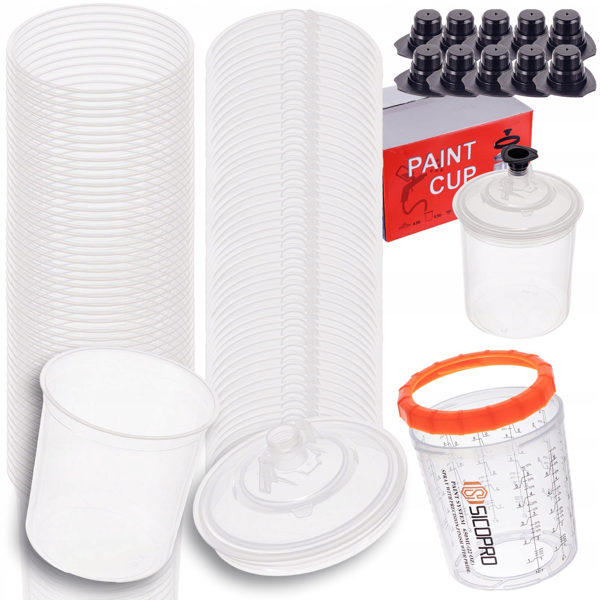 Nádrž na lakovací pistoli Hrnek 650 ml Sada 50x Systém Pps 125µm