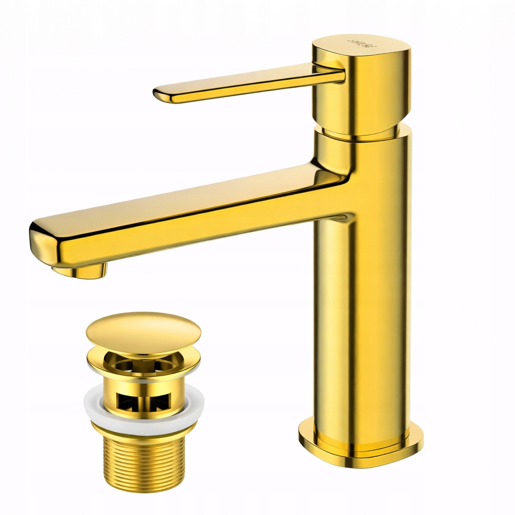 Stojanková umývadlová batéria s zátkou klik klak jednopáková zlatá Glamour