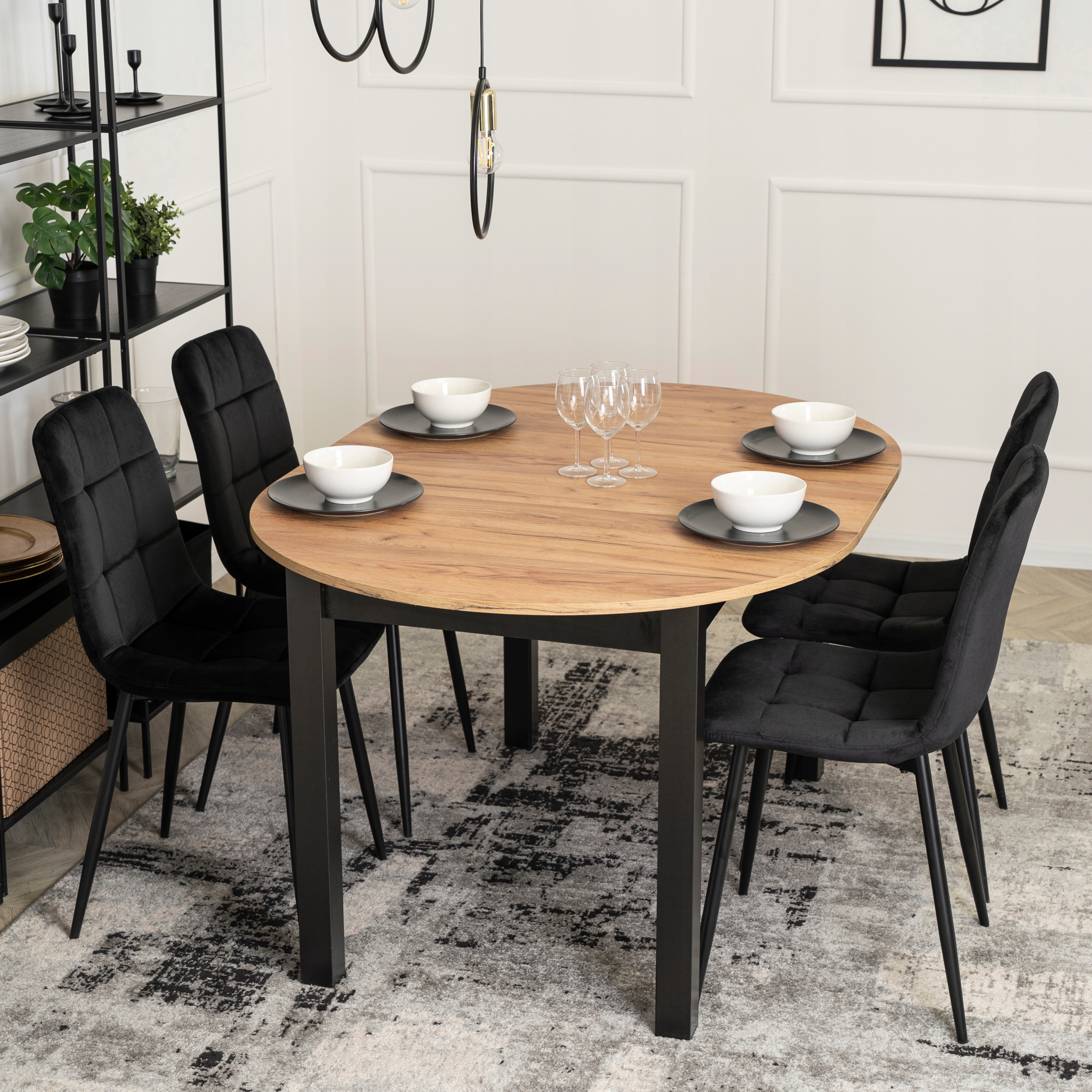 Stół Okrągły Rozkładany Kuchenny Do Jadalni Salonu Loft Craft Czarny HARRY Kolekcja Stoły rozkładane