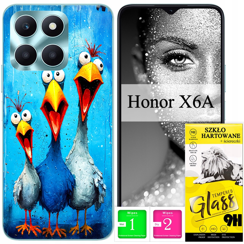 ETUI PLECKI FOTO Case OBUDOWA Pokrowiec JAKOŚĆ WZORY SZKŁO 9H do Honor X6A