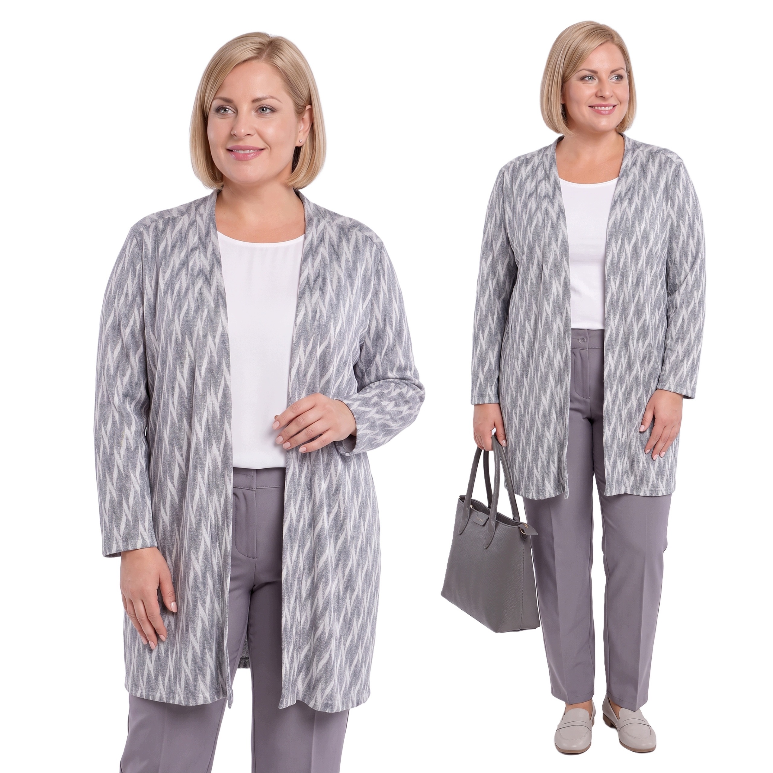 Šedý přehoz s bílo-šedými vzory plus size velikost 56/58