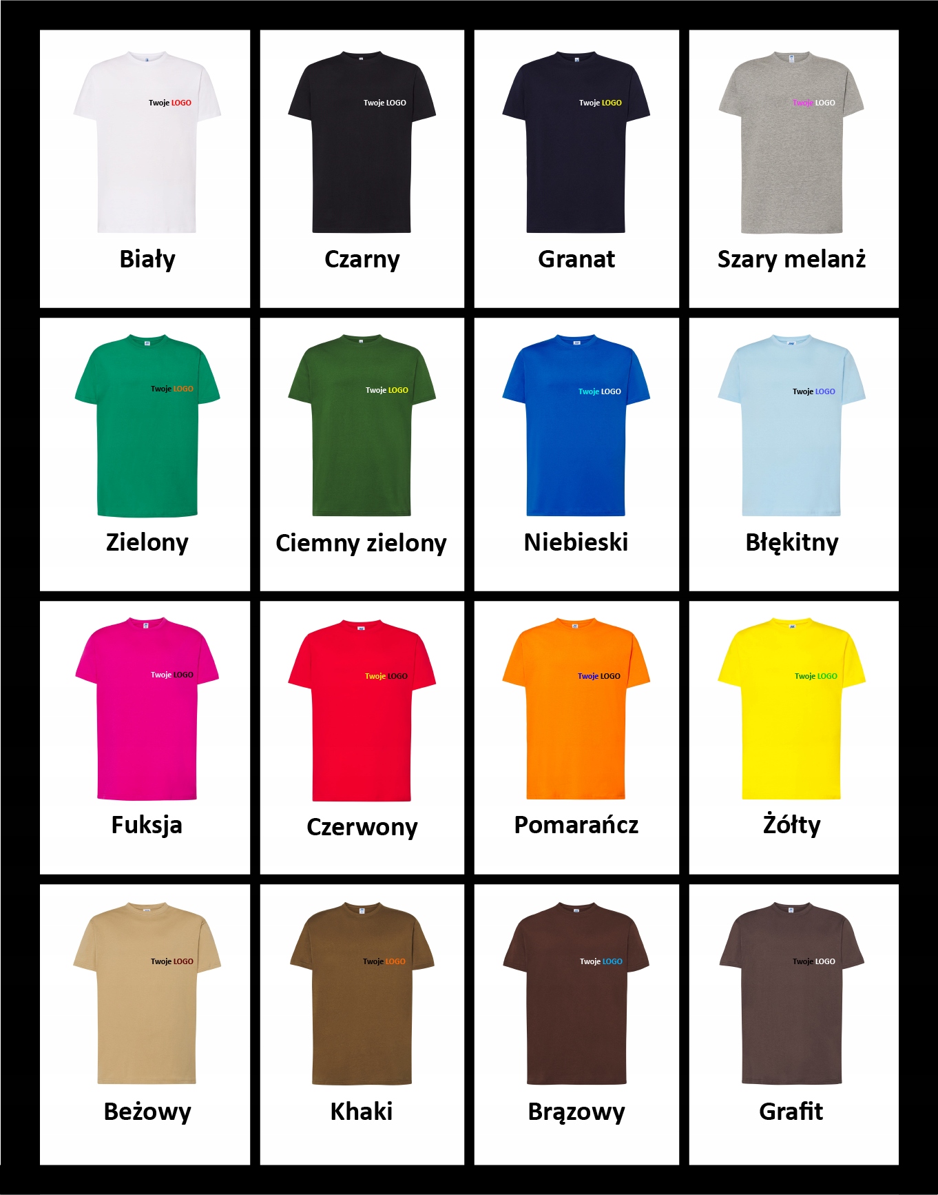 KOSZULKA REKLAMOWA Z LOGO NA PIERSI nadruk KOLORY Marka bez marki