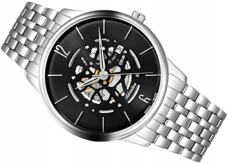 Švýcarské Pánské Hodinky Adriatica Elegantní Skeleton Automat Set 44 mm
