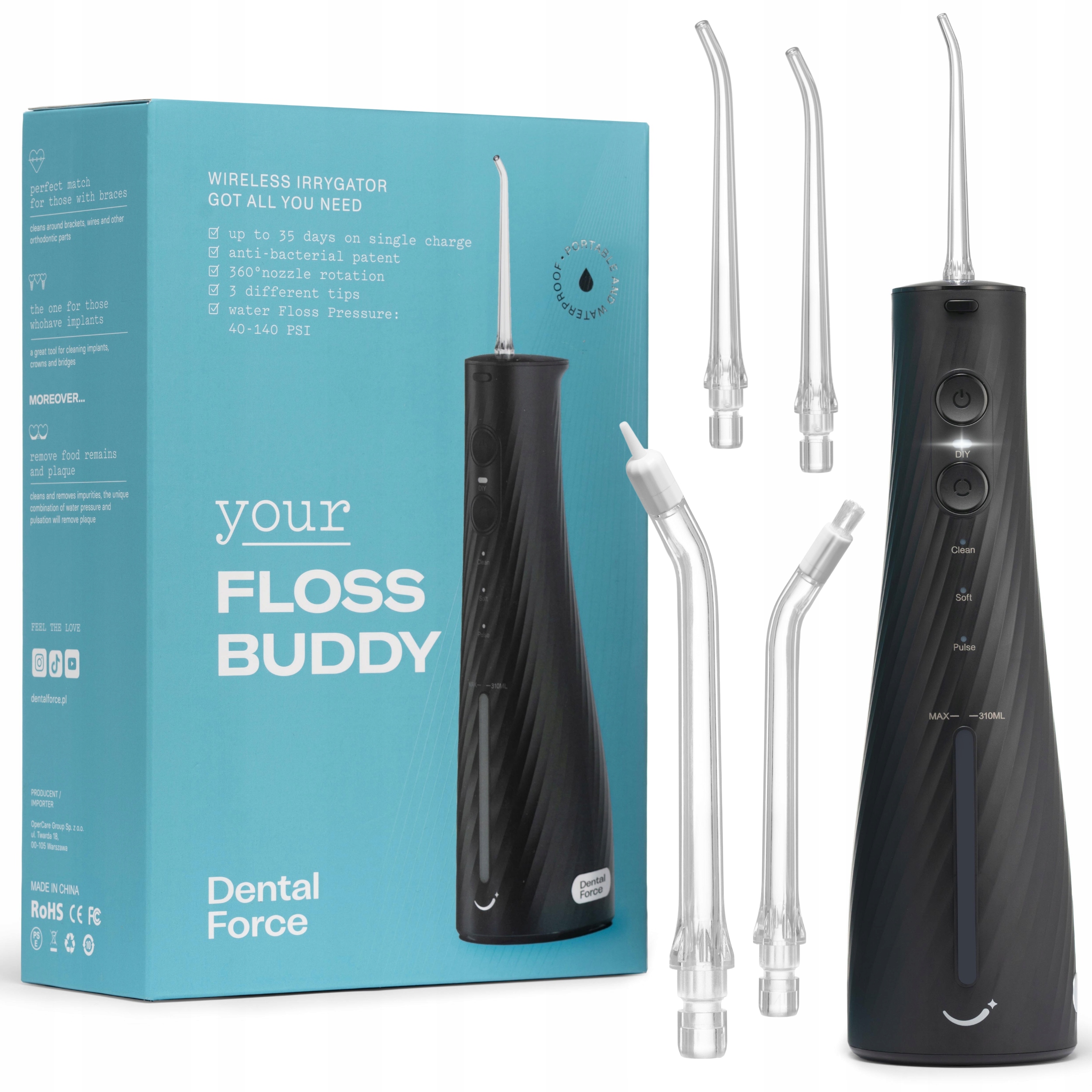 Irygator dentystyczny do zębów jamy ustnej bezprzewodowy DentalForce 310ml
