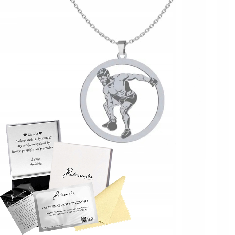 Stříbrný náhrdelník Kettlebell CrossFit Pancíř 925 Dárek Gravírování