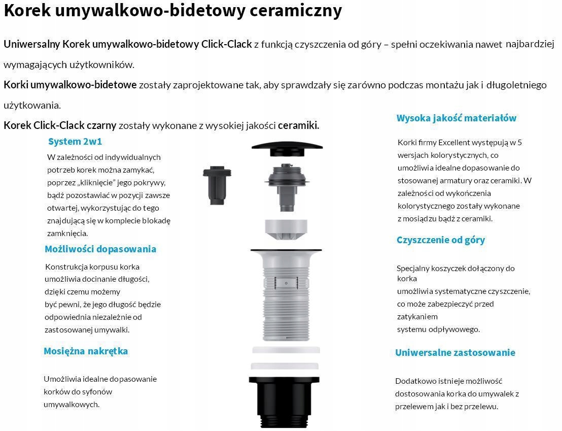 Korek do umywalki bidetu Click-Clak czarny mat Kod producenta ARIN.1485.01BL