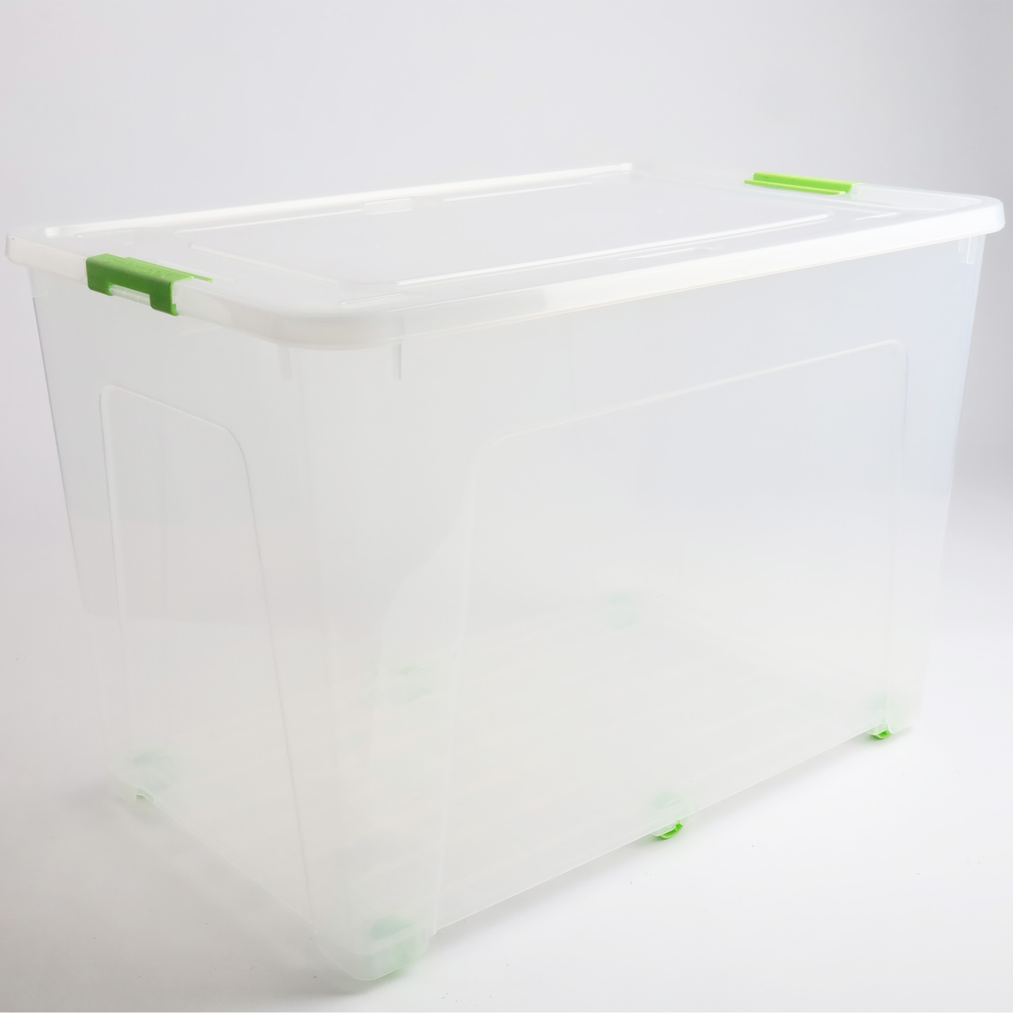 POJEMNIK PLASTIKOWY BOX 70L PRZEZROCZYSTY Z POKRYWKĄ SKRZYNIA NA KÓŁKACH