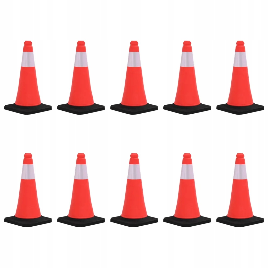 Sada 10 reflexních silničních kuželů Hdpe, červená/bílá/černá,