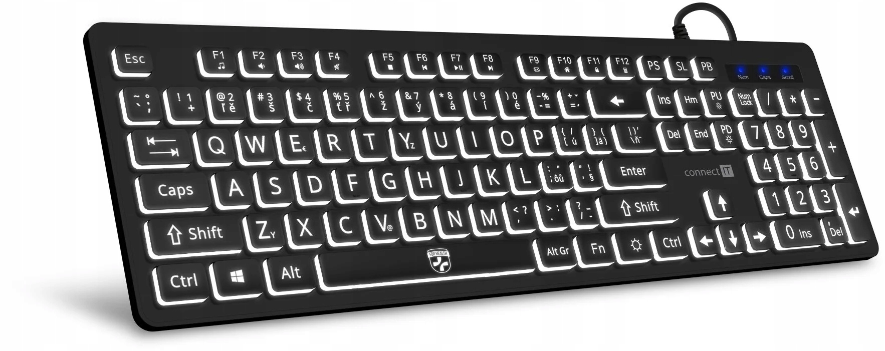 CONNECT IT Klávesnice FOR HEALTH LargeFont ergonomická klávesnice s velkým