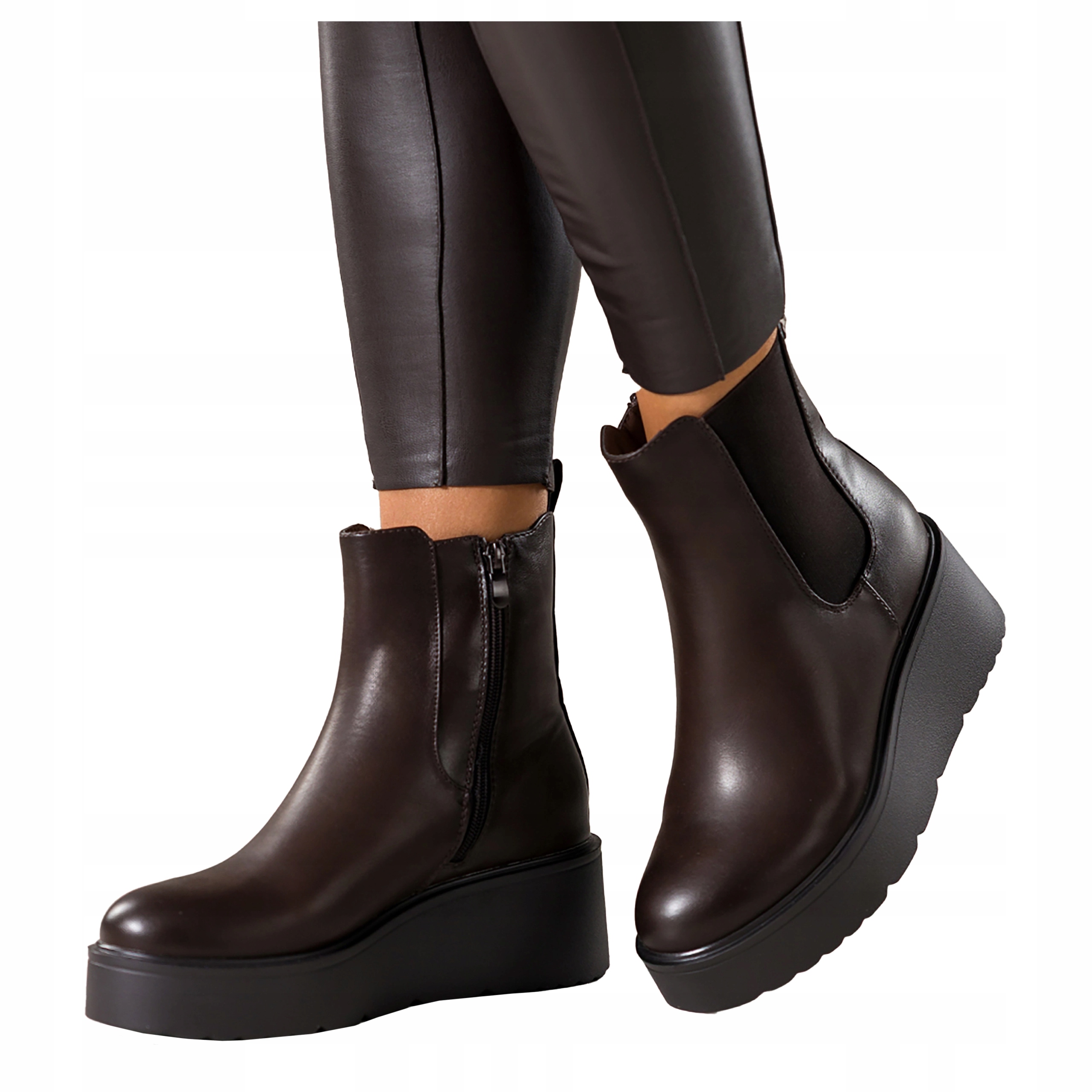 Čokoládové dámské kotníkové boty Pohodlné Na Koturně S Gumou V Svršku Módní vel. 41