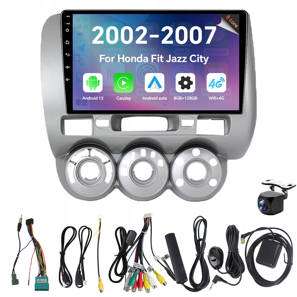 Autorádio Eunavi 2Din s Androidem 13 a 2048 MHz pro Honda Fit Jazz City 2002-2007 s Carplay