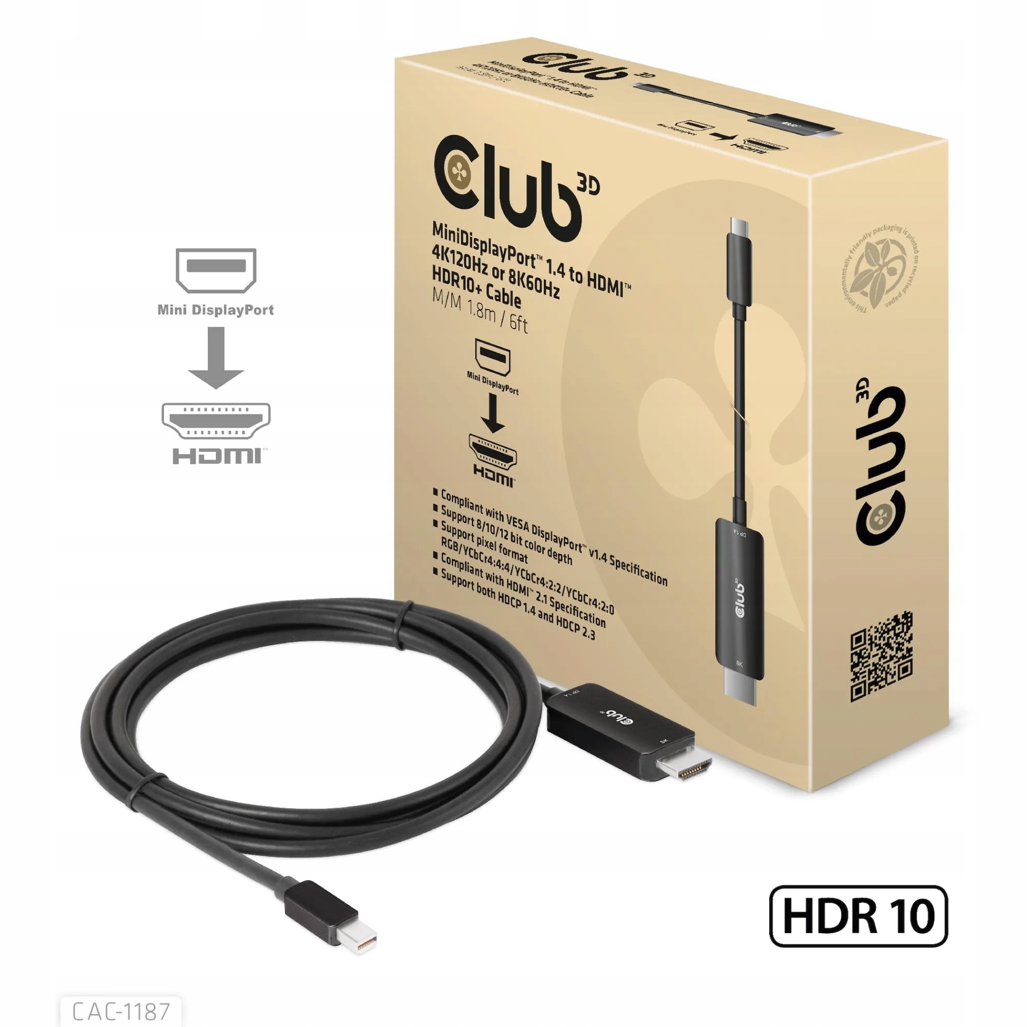 Kabel MiniDP do Hdmi 1,8 m CAC-1187 Club3D