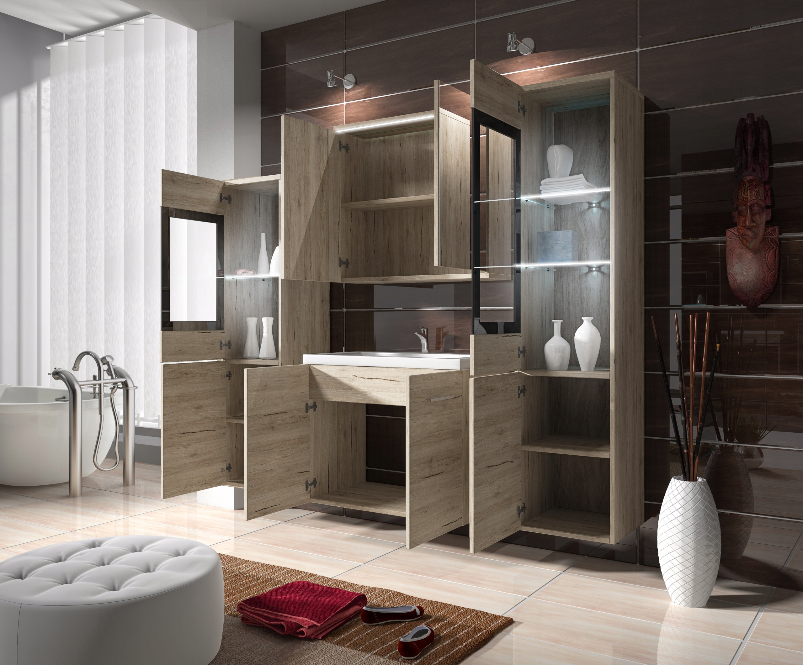 Meble łazienkowe UDINE + UMYWALKA + LUSTRO WITRYNA