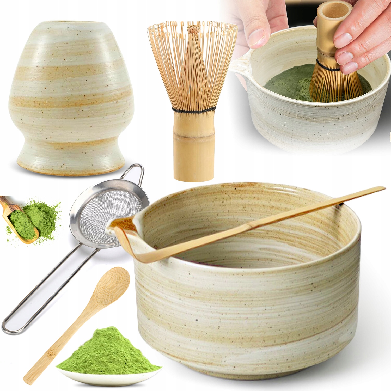 Levně Bambusový Dárková Sada Na Čaj Matchy Chashaku Šlehací Metla Odolná