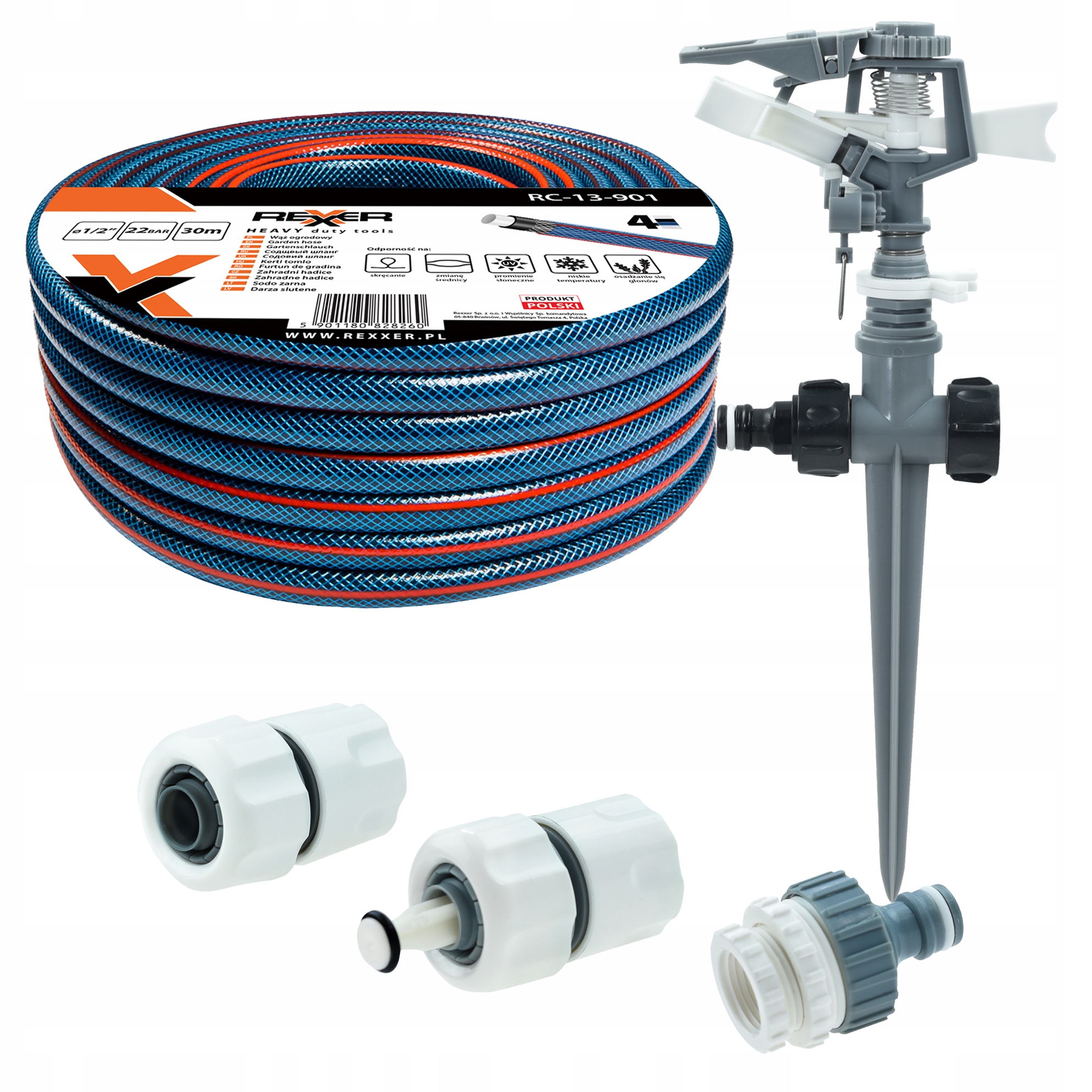 Wąż Ogrodowy 4-warstwowy 1/2" 30 M Złączki Wbijany Pulsacyjny