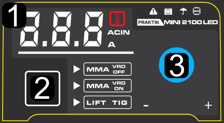 ELEKTRODOWA SPAWARKA INWERTOROWA 145A 230V MMA TIG PRAKTIK2100LED Marka Ideal
