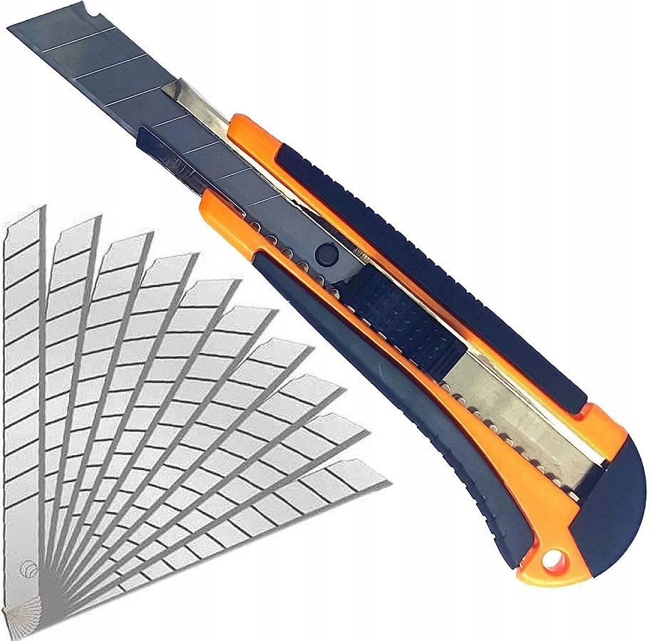 MOCNY NÓŻ + 10 OSTRZY ŁAMANYCH NOŻYK DO TAPET