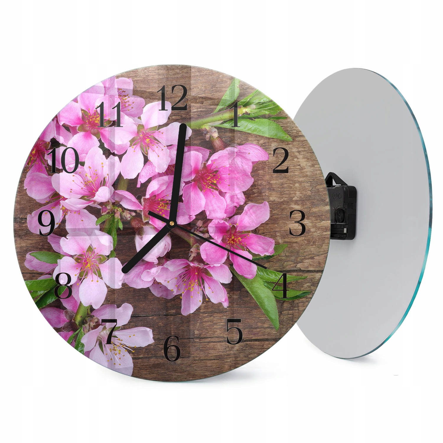 Minimalistický nástěnný skleněný hodinový stroj do kuchyně s ozdobnými květinami, průměr 30 cm