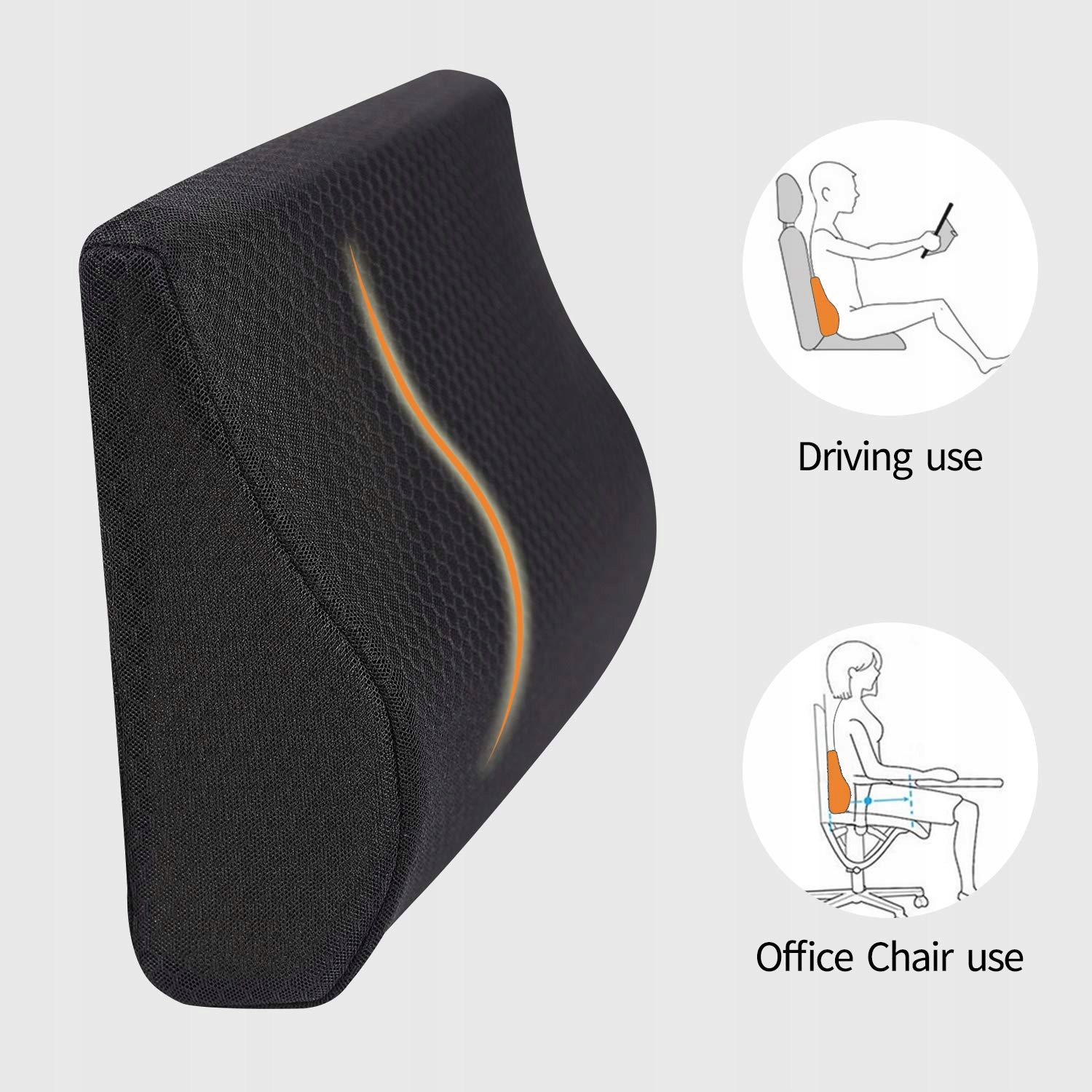 LIVTRIBE Poduszka Lędźwiowa Do Auta Z Pianki Memory Ergonomiczna Czarna — miniatura 6