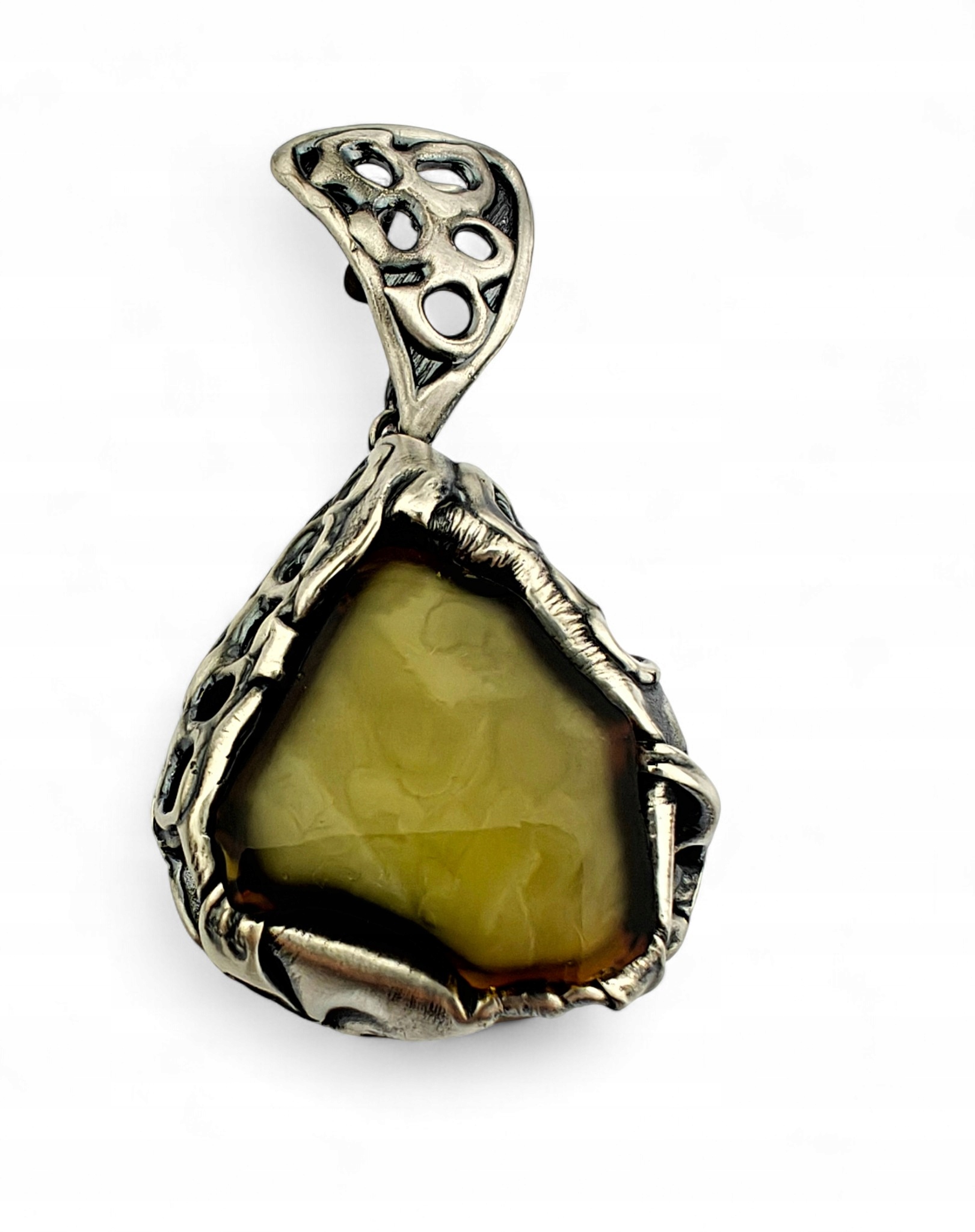 Přívěsek Zelený Baltský Jantar S Obláčkem Stříbro