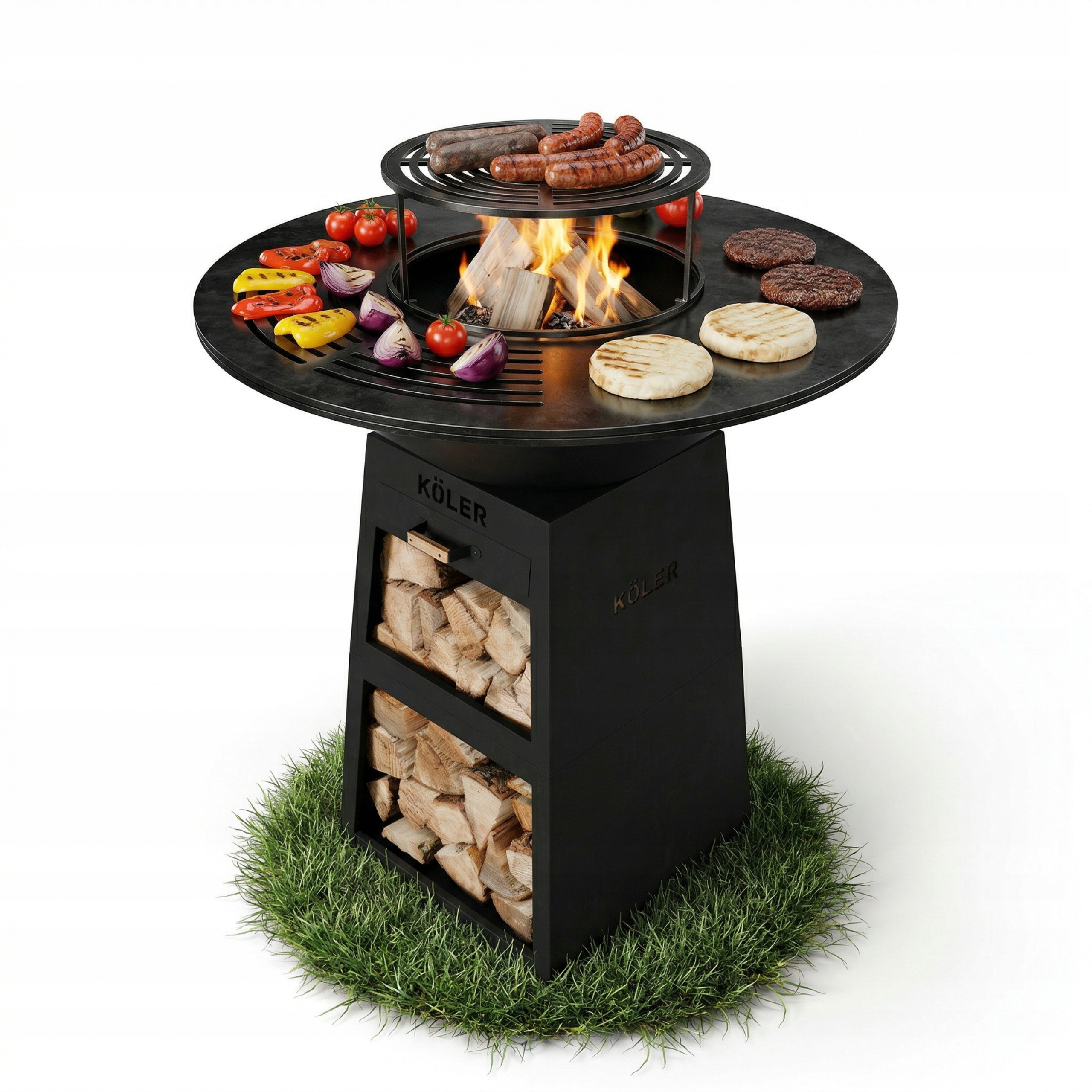 Palenisko Ogrodowe 80cm Stal Grill Plancha Koler Herd X2 Ruszt Półki Czarny