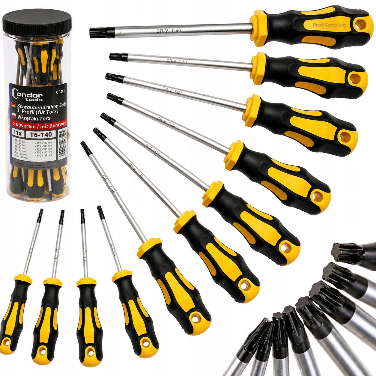 Wkrętaki śrubokręty Torx T6-T40 11szt. czernione główki zestaw precyzyjne