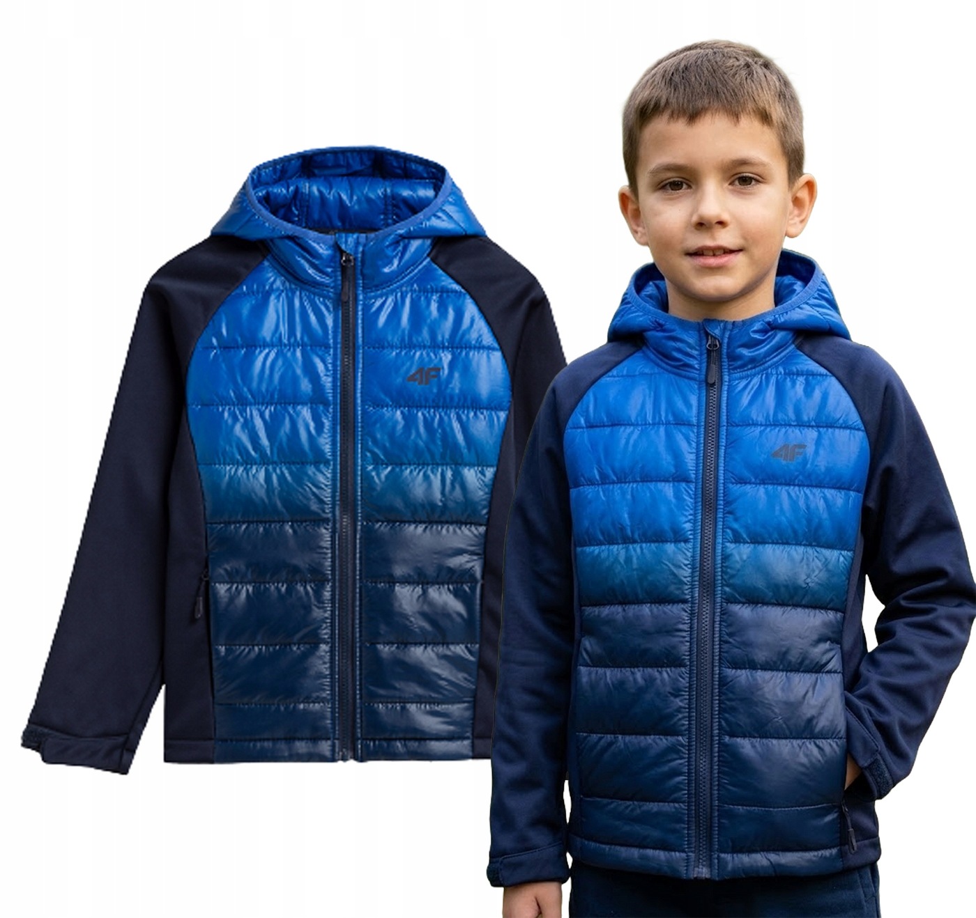 Kurtka dziecięca Softshell 4F JSFM002 z kapturem na jesień wiosnę 122.