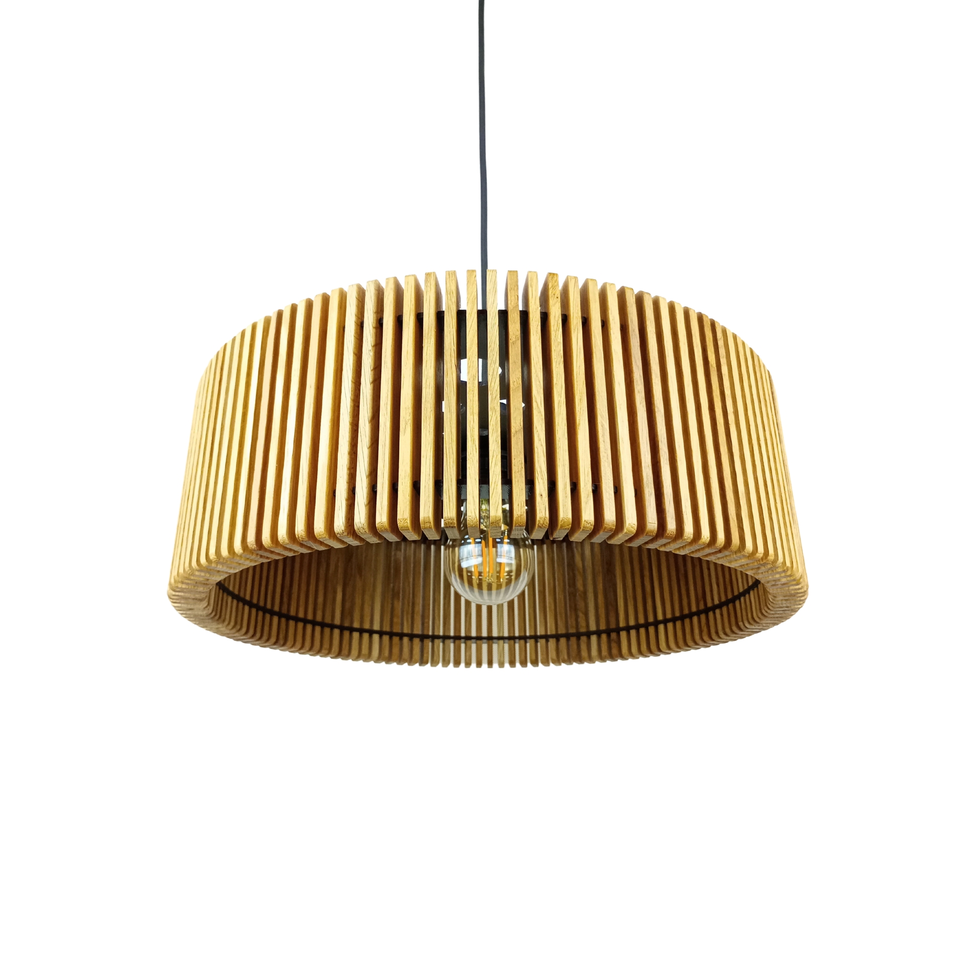 Moderná Okrúhla závesná dubová lamelová lampa LO1X50 loft, prírodná