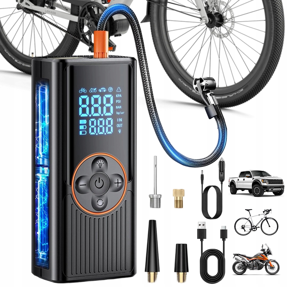 Bezprzewodowa Pompka Elektryczna 5 Trybów 150 Psi Powerbank Latarka Sos