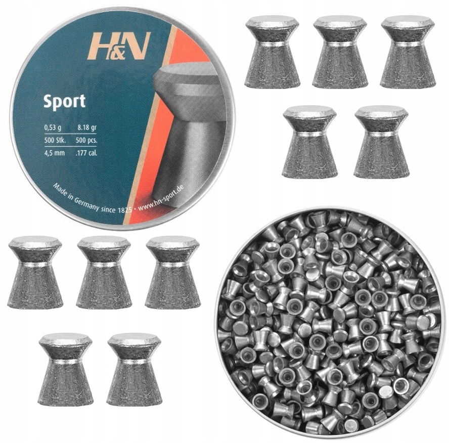 H&n Sport Glatt Śrut Diabolo do Wiatrówki Płaski Tarczowy 2x 500 szt. 4,5mm