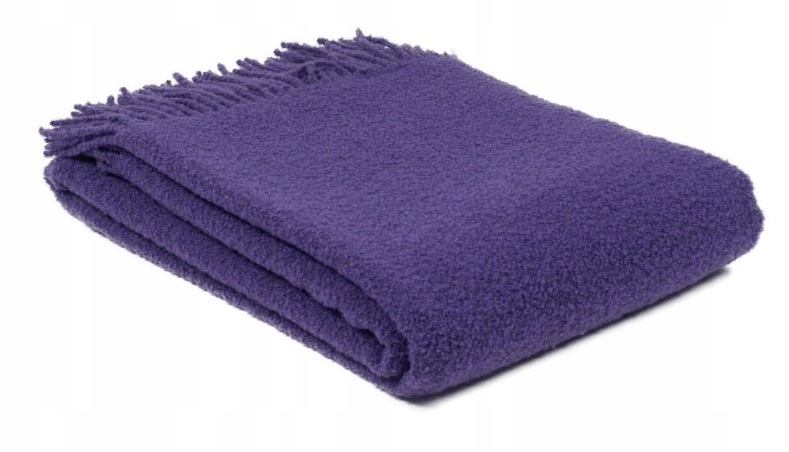Vlněná deka Merino Bukle 140x200 Bouclé s třásněmi Fialová Kampol