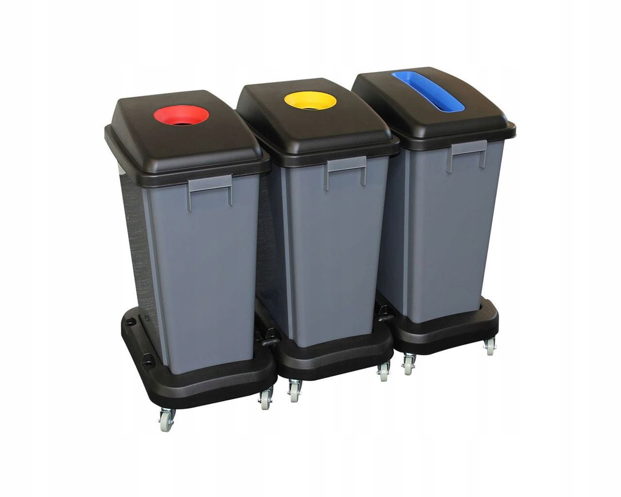 Levně Sestava odpadkových košů na tříděný odpad 3x60 l, na kolečkách, plast