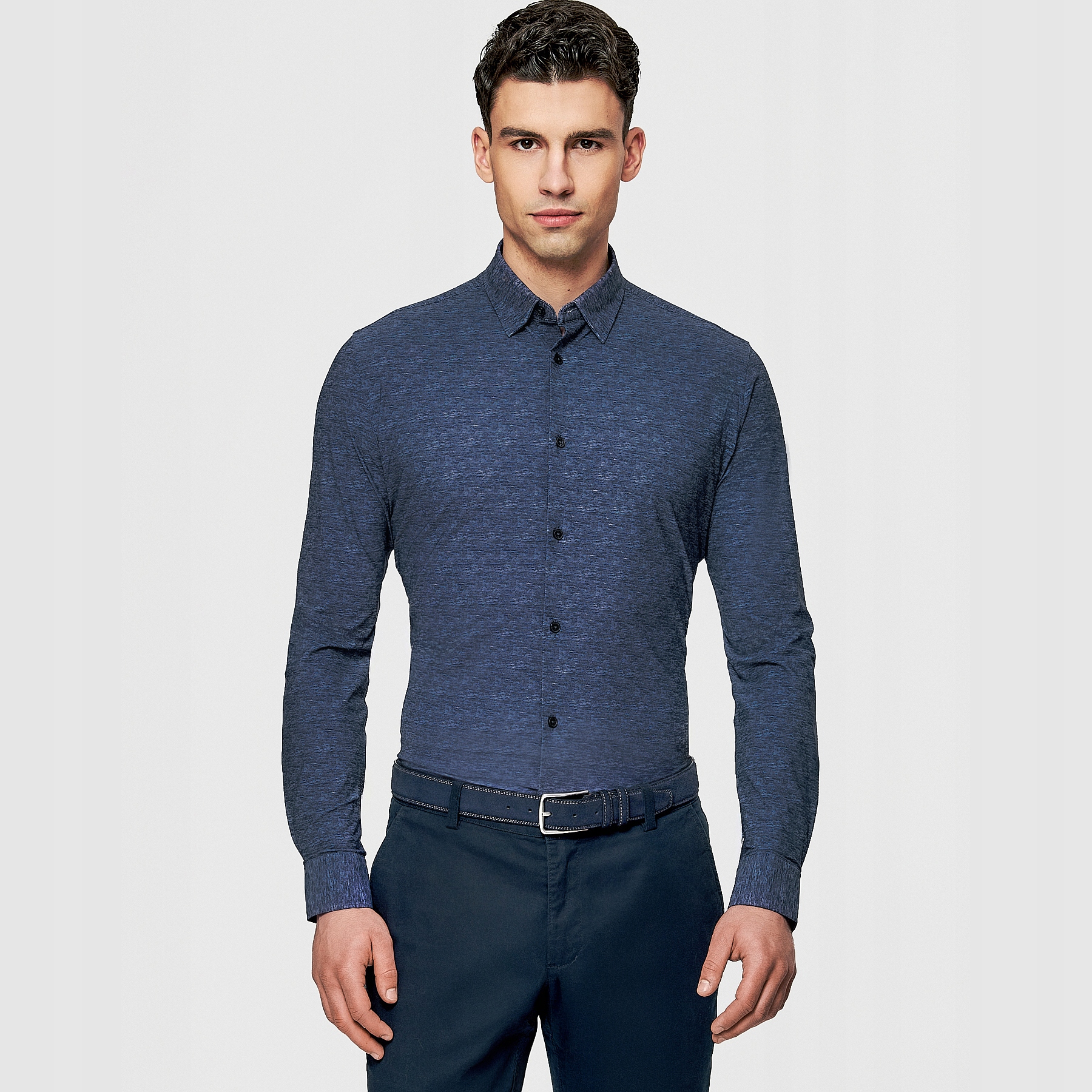 Tmavě modrá pánská košile s melírovaným vzorem Slim Fit Pako Lorente vel M