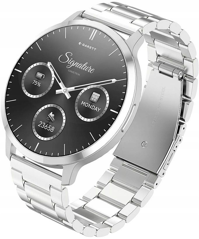 Elegantná Meski Smartwatch Garett Edge Strieborná Slim Puzdro Sada Pás