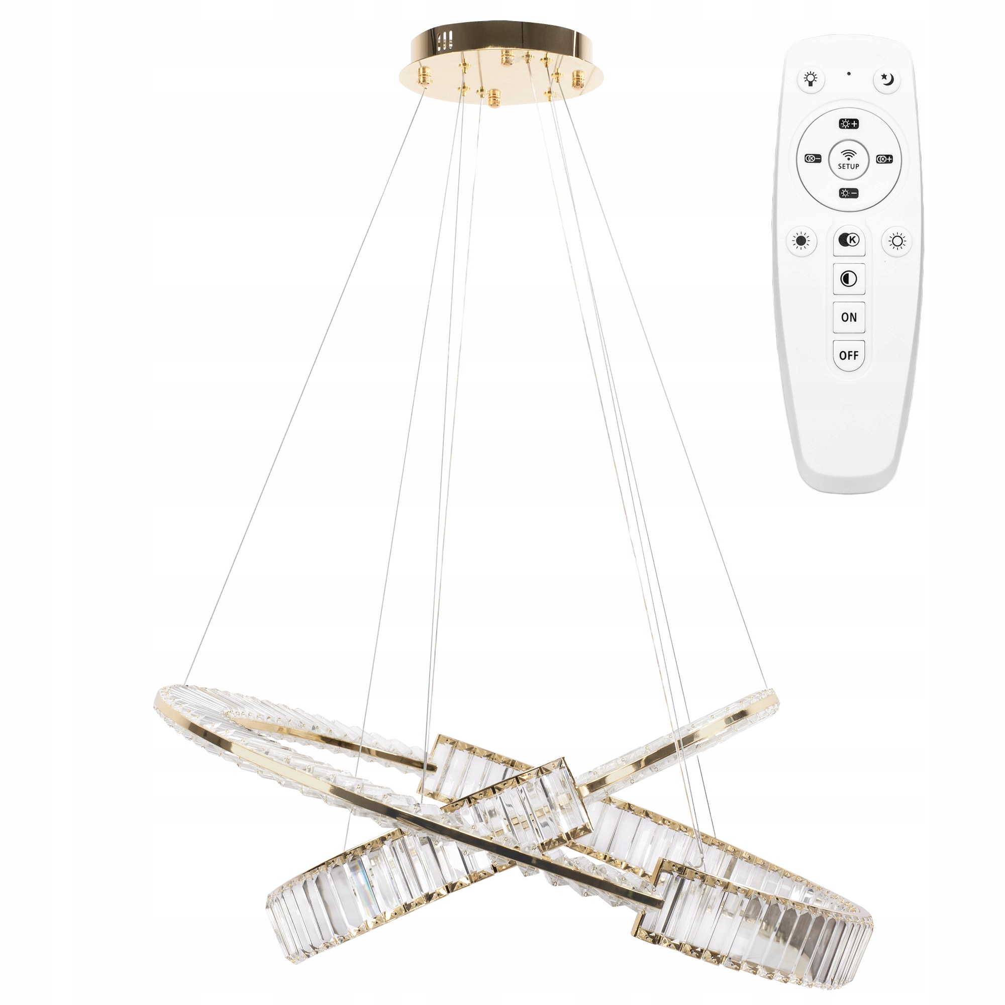 Led Závěsná Stropní Křišťálová Lampa Zlatá S Dálkovým Ovládáním Glamour Ringy Zlatá