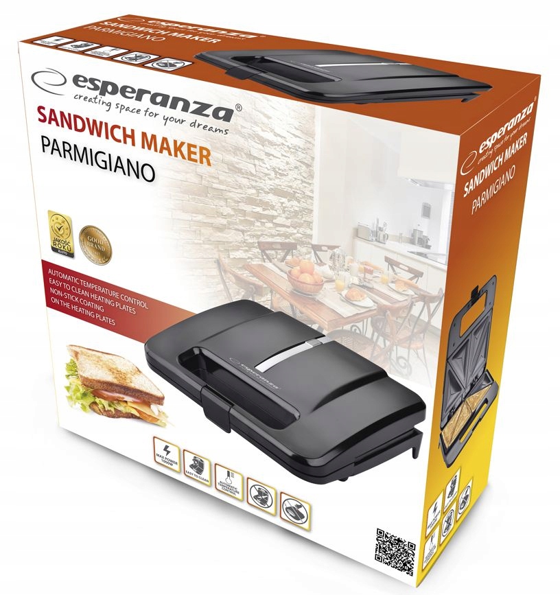 MOCNY OPIEKACZ DO KANAPEK TOSTÓW SANDWICH 1000W Kolor dominujący czarny