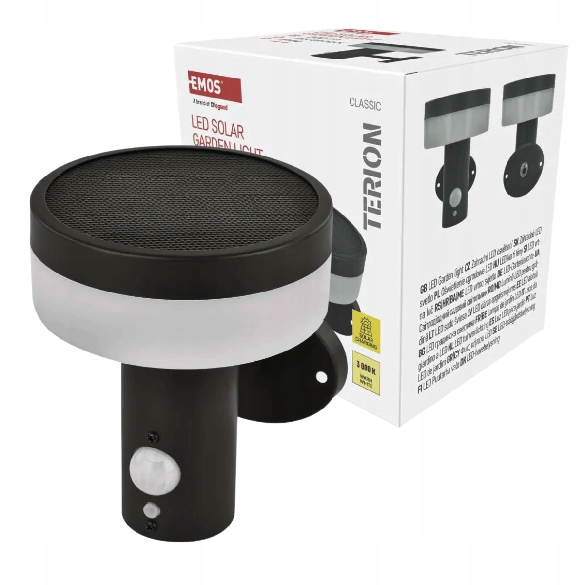 Solární Led nástěnné svítidlo Fasádní lampa s Pir senzorem Terion Emos