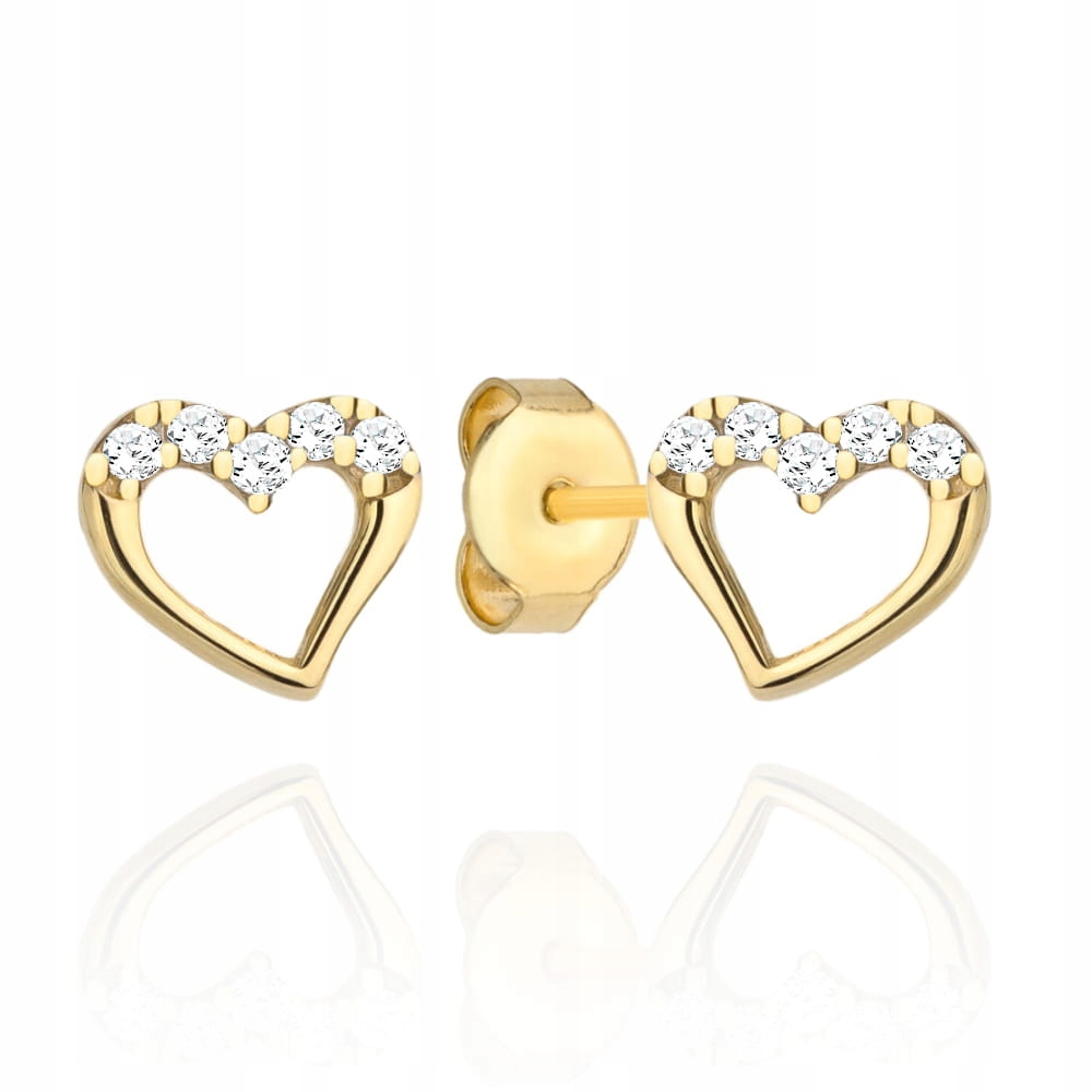 Zlaté Náušnice 585 se srdíčky a zirkony nahoře, jemně zdobené jako dárek